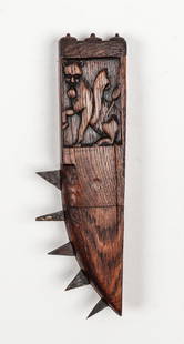 19th C. Vampire Slayer Stake with Metal Blades: 19th Century European Carved Wood Vampire Slayer Stake with Metal Blades. Size: 11.5'' x 3.5'' x 1.25'' (29 x 9 x 3 cm). Provenance: Ex. VAMPA Vampire & Paranormal Museum Collection, NJ; Private
