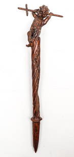 Antique Carved Wood Vampire Slayer Stake: Antique Carved Wood Vampire Slayer Stake. Size: 30'' x 9.5'' x 3.75'' (76 x 24 x 10 cm). Provenance: Ex. VAMPA Vampire & Paranormal Museum Collection, NJ; Private Collection.