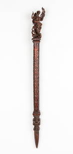 19th C. Vampire Slayer Stake: 19th Century European Vampire Slayer Stake, carved wood. Size: 40.25'' x 3.25'' x 2.5'' (102 x 8 x 6 cm). Provenance: Ex. VAMPA Vampire & Paranormal Museum Collection, NJ; Private Collection.