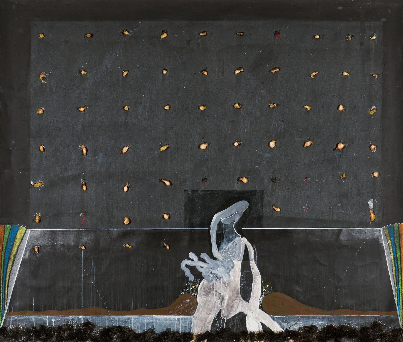 David Lynch (American, B. 1946) Painting: David Lynch (American, B. 1946) Untitled, 1968,acrylic painting on canvas with cigarette filters and horsehair. Published in the book "David Lynch: The Unified Field" by Robert Cozzolino. Illustrated: