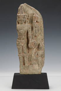 Stone Vishnu, Pala Dynasty, 10th C., India: Stone Vishnu, Pala Dynasty, 10th C., India. Size: 12.75'' x 5'' x 2'' (32 x 13 x 5 cm), height on stand: 14.5".