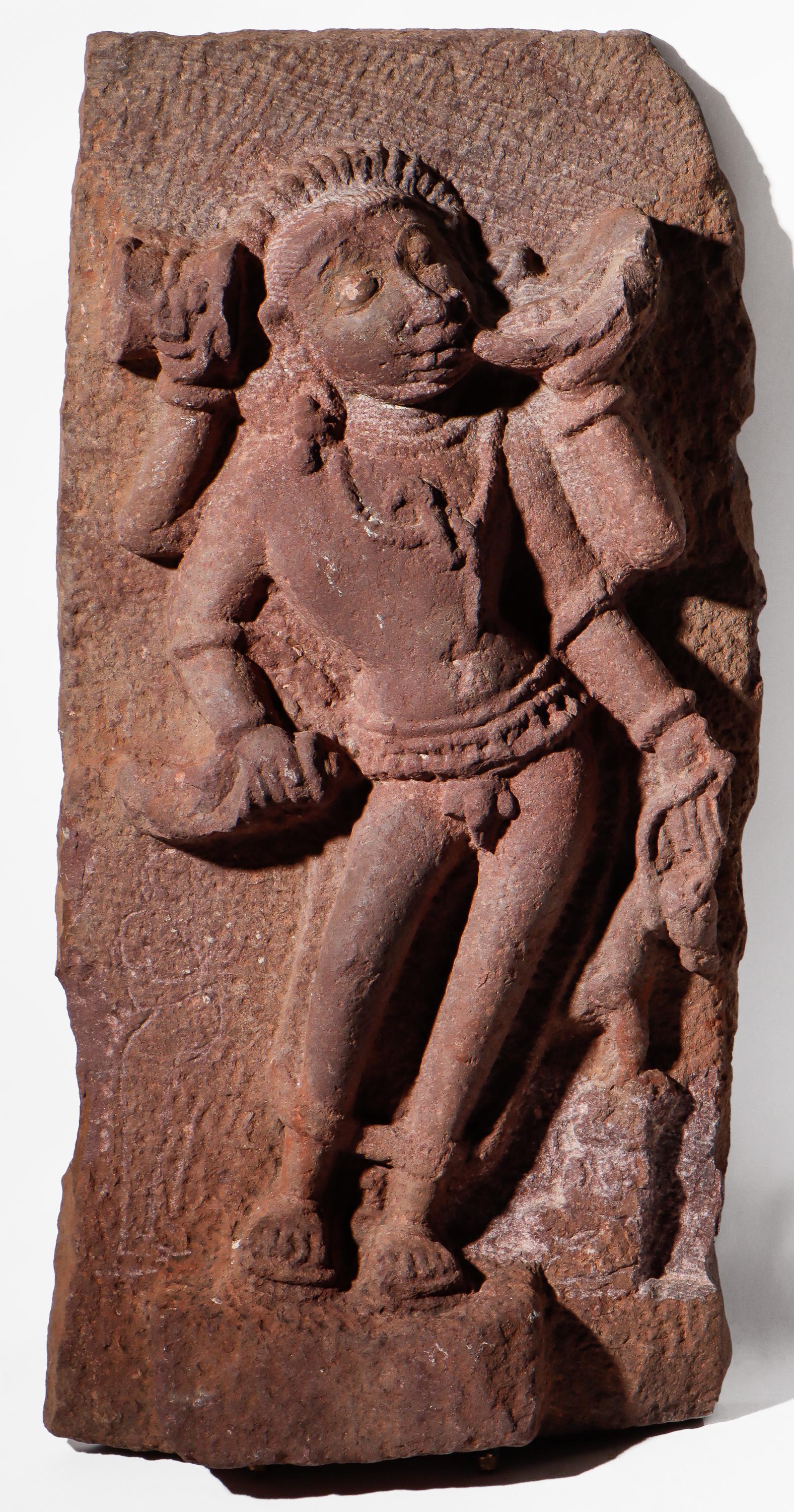 Indian Carved Sandstone Frieze of Hanuman Drinking From A Bowl, 10th C. (1 of 6)