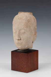 Antique Thai Ayuthya Stone Buddha Head: Antique Thai Ayuthya Stone Buddha Head. Size: 10'' x 7'' x 7.5'' (25 x 18 x 19 cm).