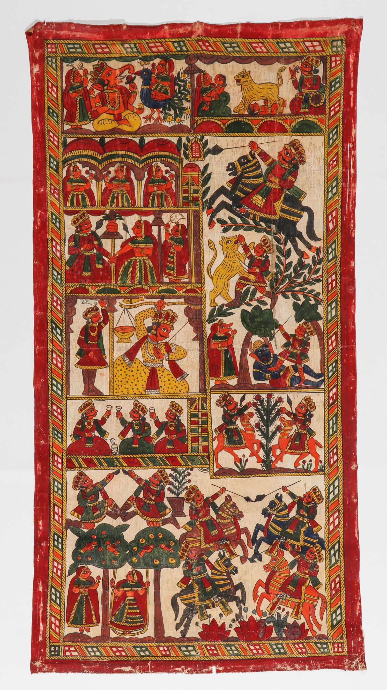 Indian Narrative Painting (Pabuji Ki Phad) Rajasthan, Early 20th C. (1 of 6)