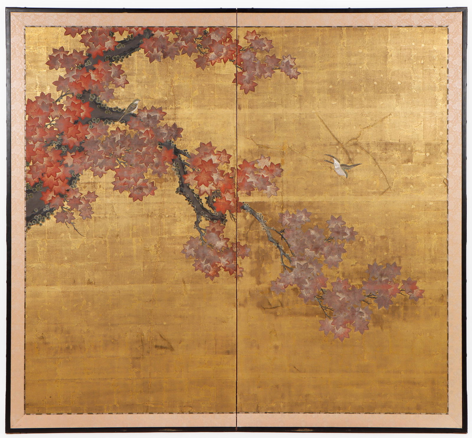 Japanese 2-Panel Folding Screen With Birds And Maple Leaves, Edo Period (1 of 8)