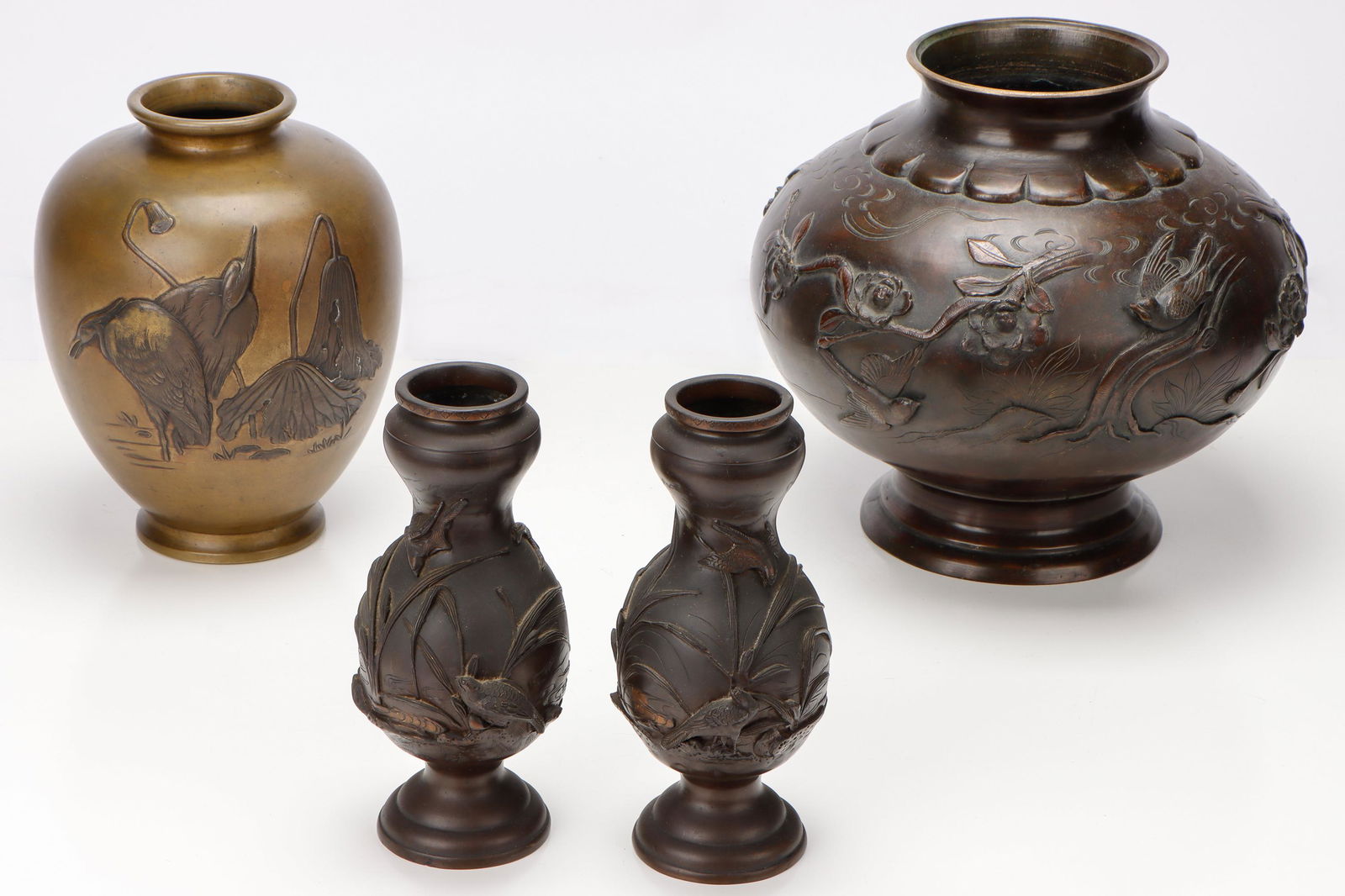 4 Antique Japanese Bronze Vessels, Meiji Period (1 of 12)