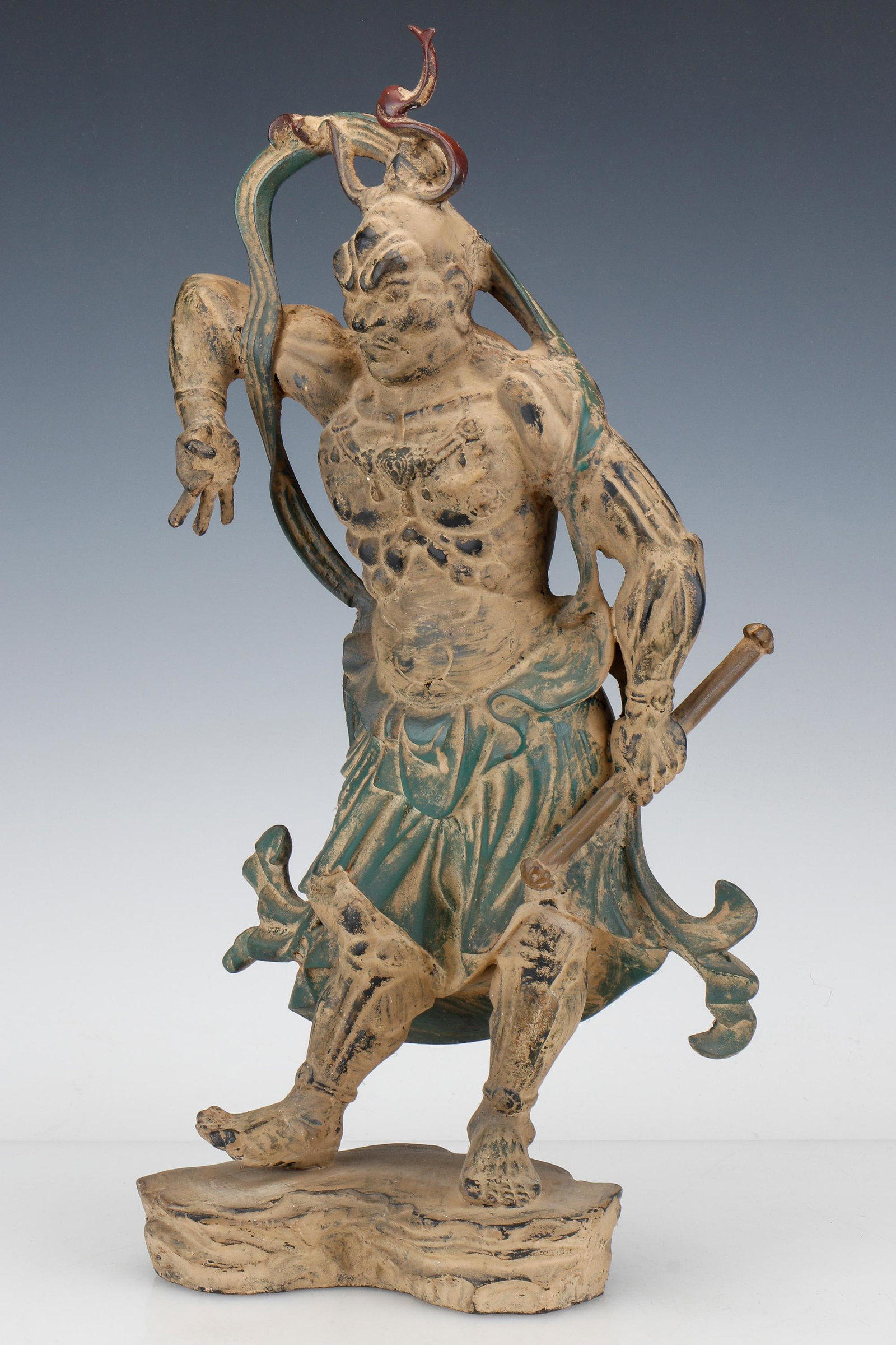 Vintage Japanese Patinated Bronze Lokapala: Vintage Japanese Patinated Bronze Lokapala. Guardian of the North, Vaisravana, is dressed in armor with flying scarves at his head and legs. Very well modeled and chased. Provenance: The Estate of Jam