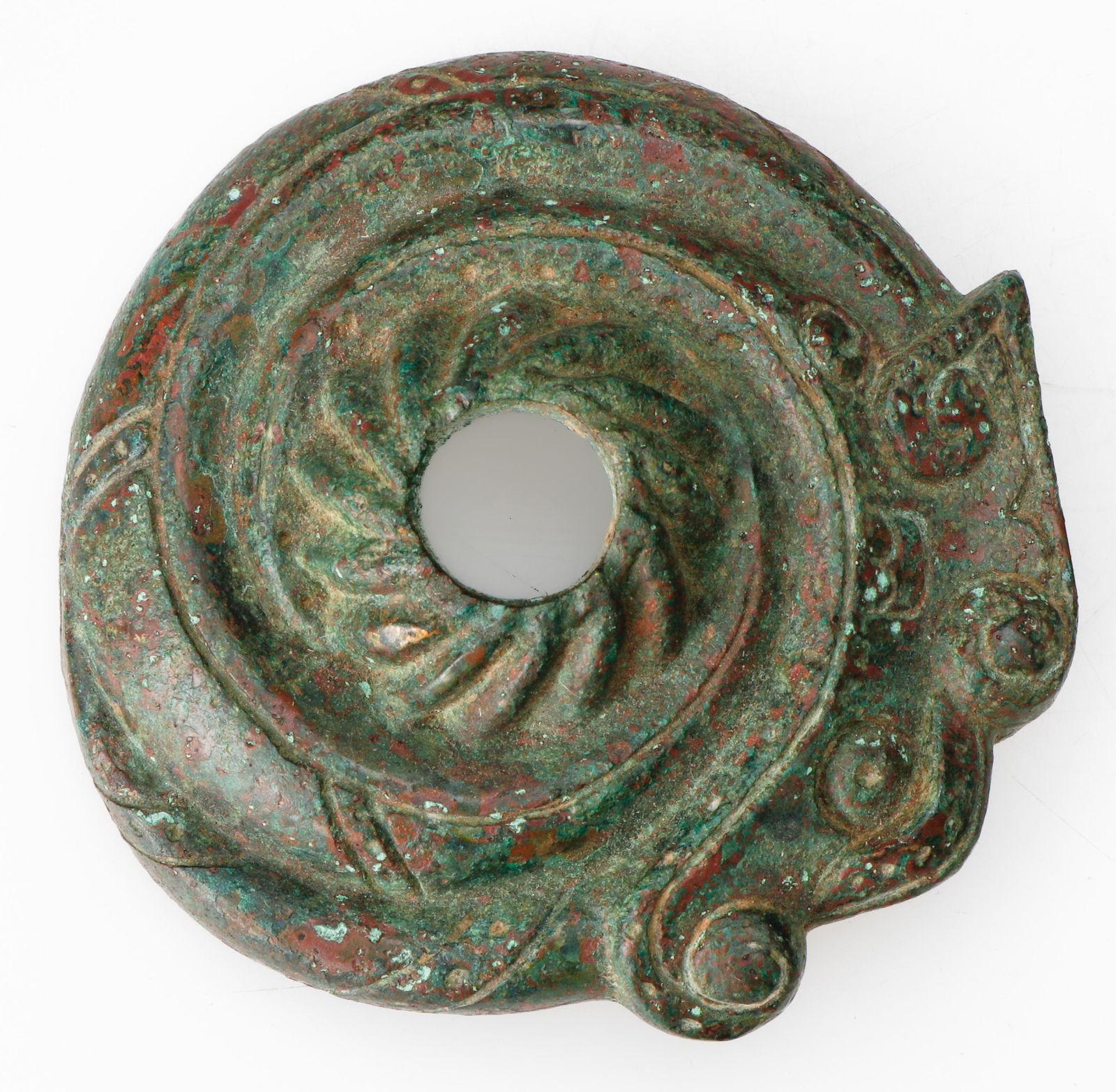 Chinese Archaic Bronze Coiled Dragon Cheekpiece, Zhou Dynasty (1 of 2)