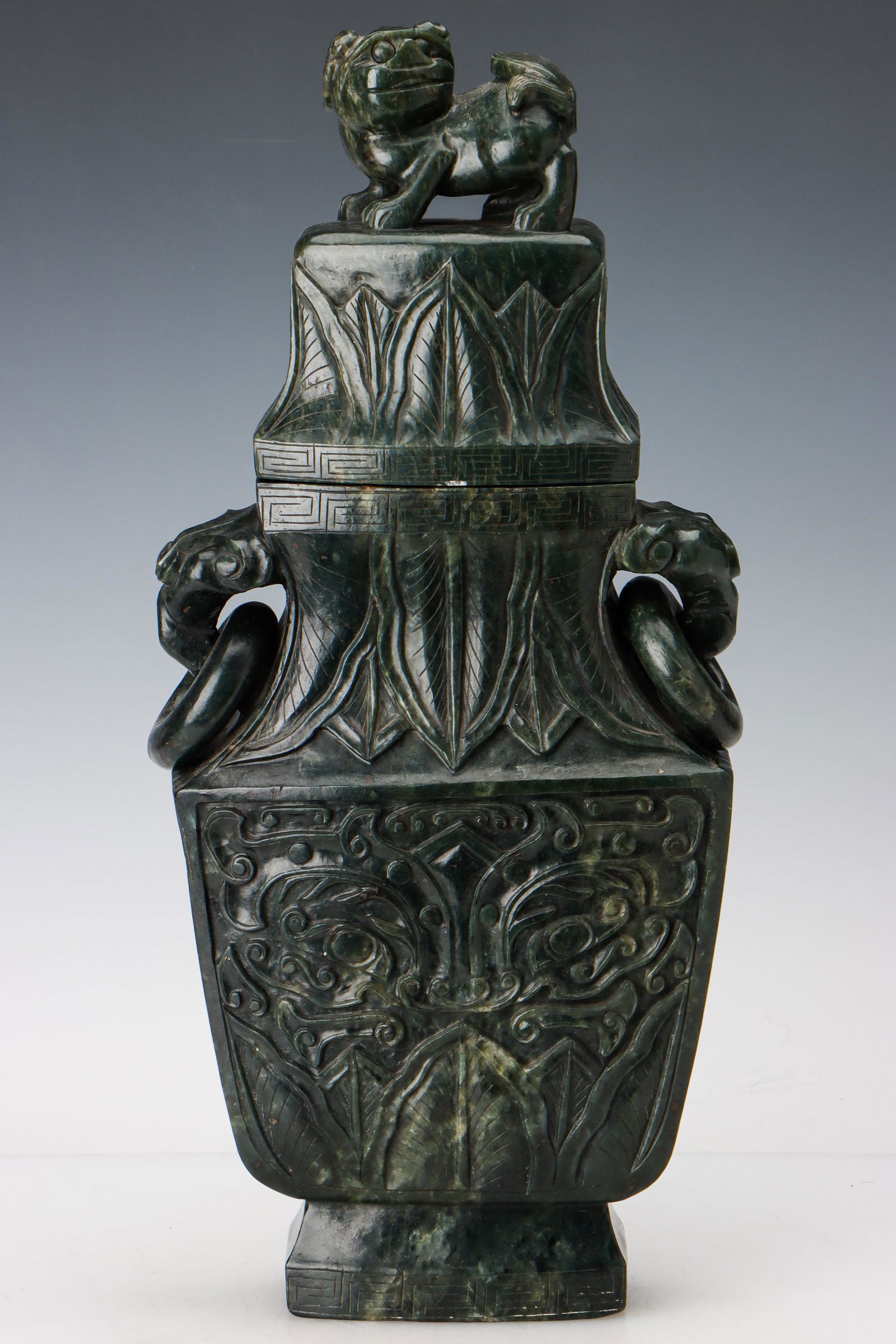 Antique Chinese Archaic Style Carved Stone Covered Vessel (1 of 7)