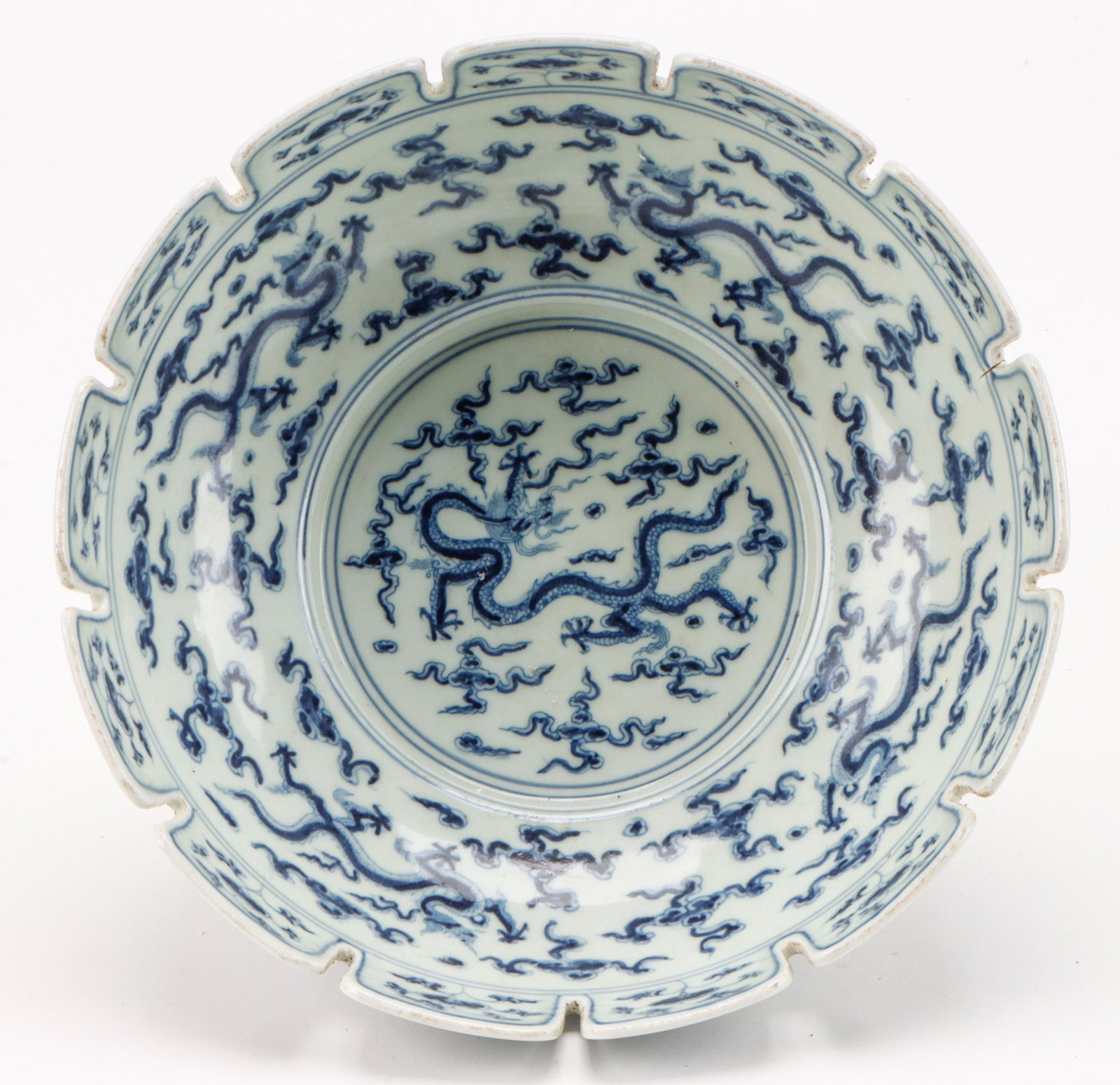 Chinese Porcelain Blue & White Bowl with Crenelated Rim (1 of 6)
