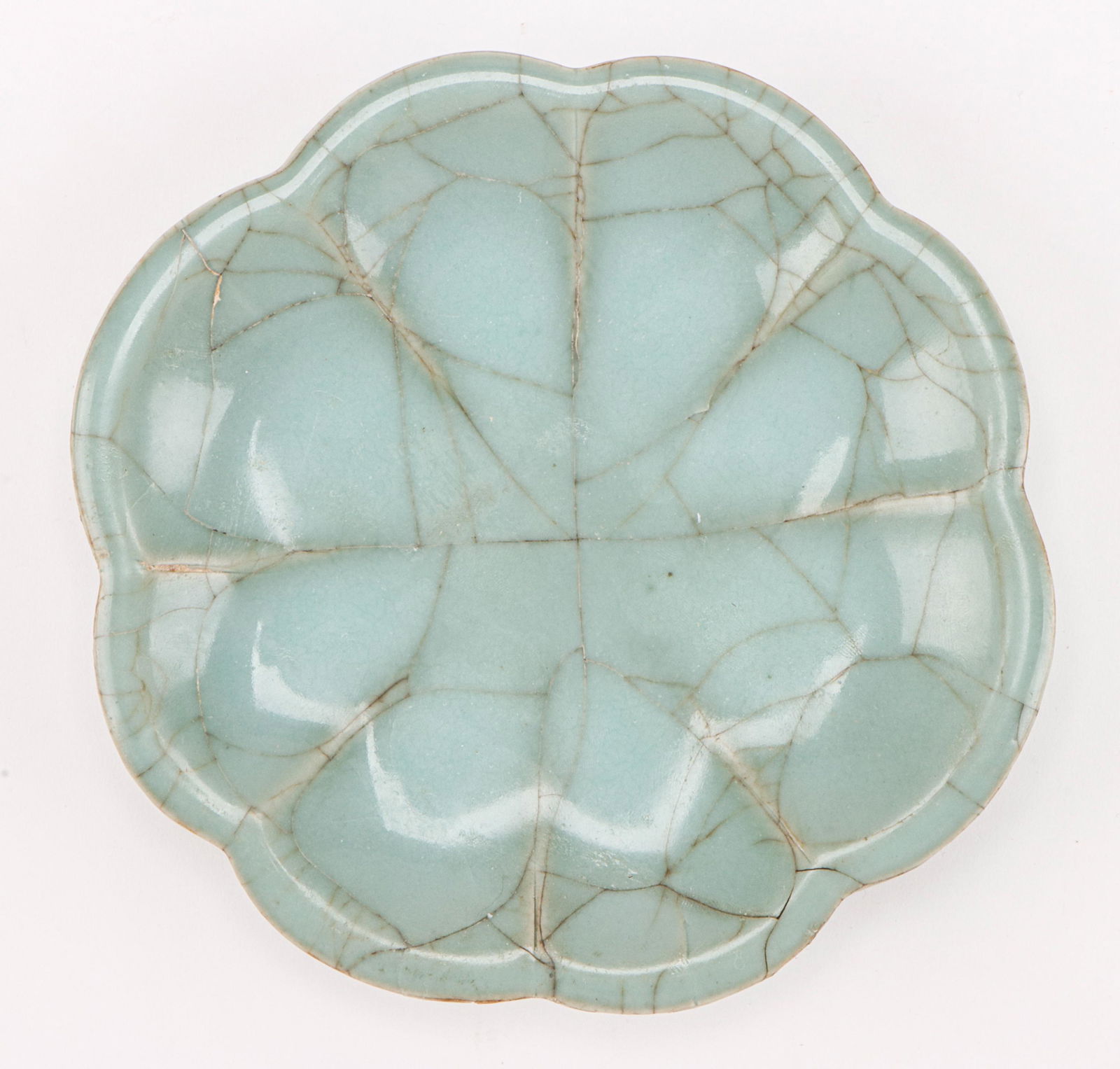 Chinese Celadon Crackle Glaze Lobed Plate (1 of 3)