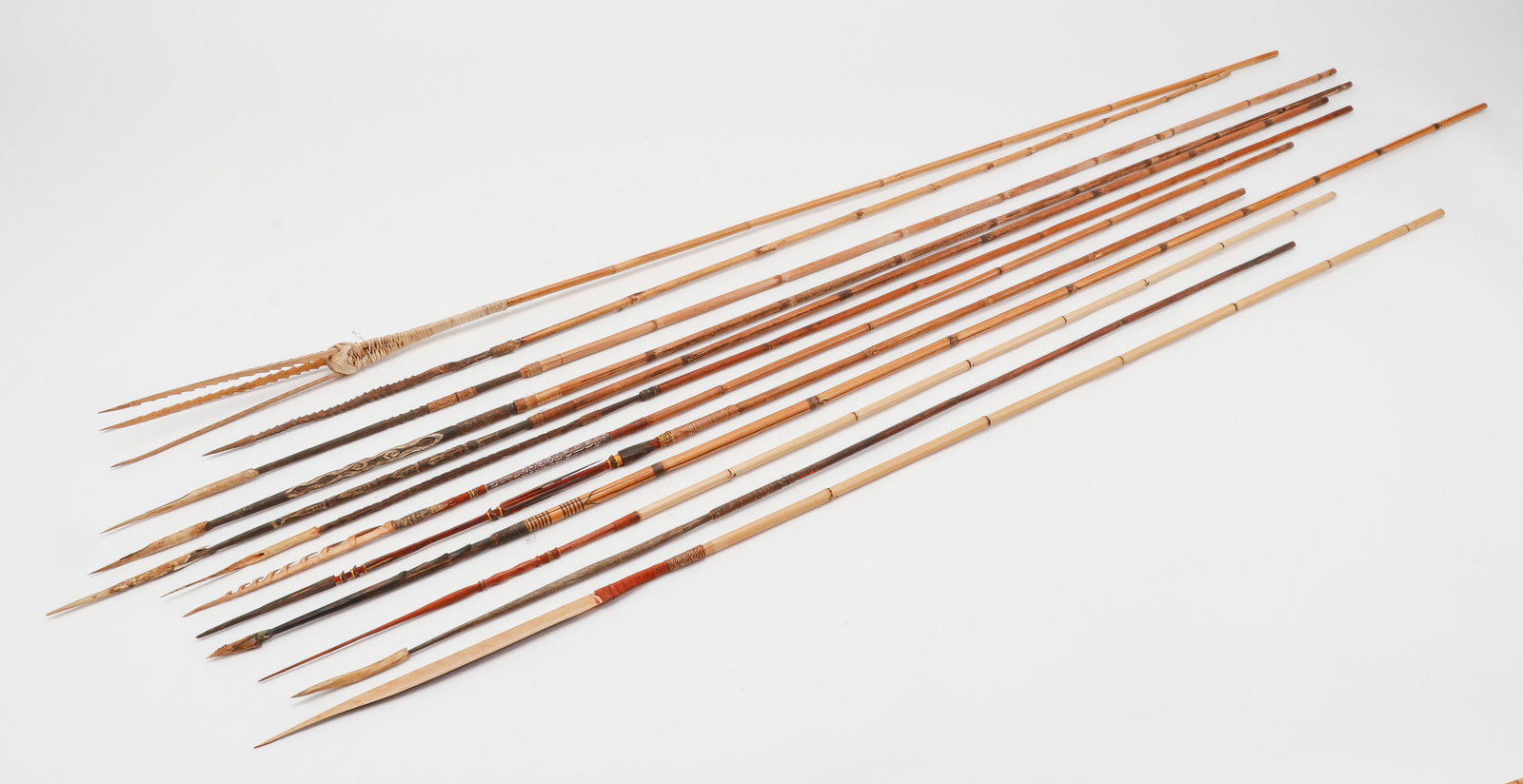 12 Bamboo Hunting and Fishing Spears, PNG: 12 Bamboo Hunting and Fishing Spears, PNG. From the collection of Joseph Salamanca. Size: Lengths Ranging from: 49'' (124 cm) to 66'' (168 cm).