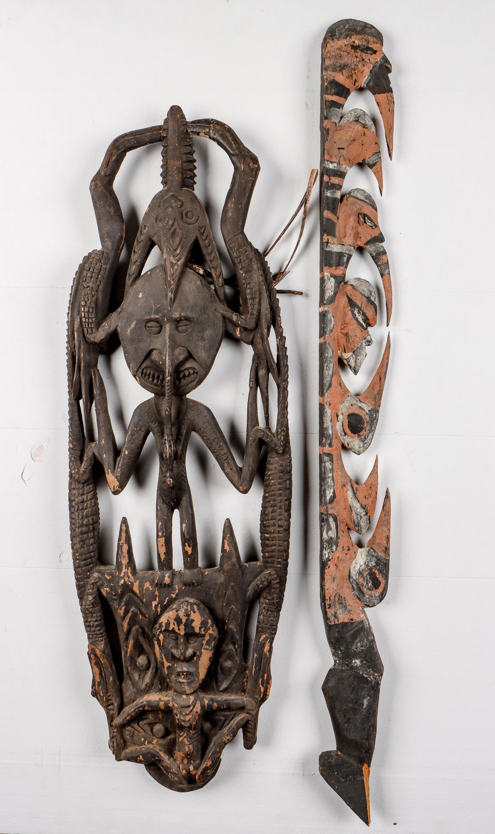 2 Sepik River Carved Wood Hook Figures, PNG (1 of 5)