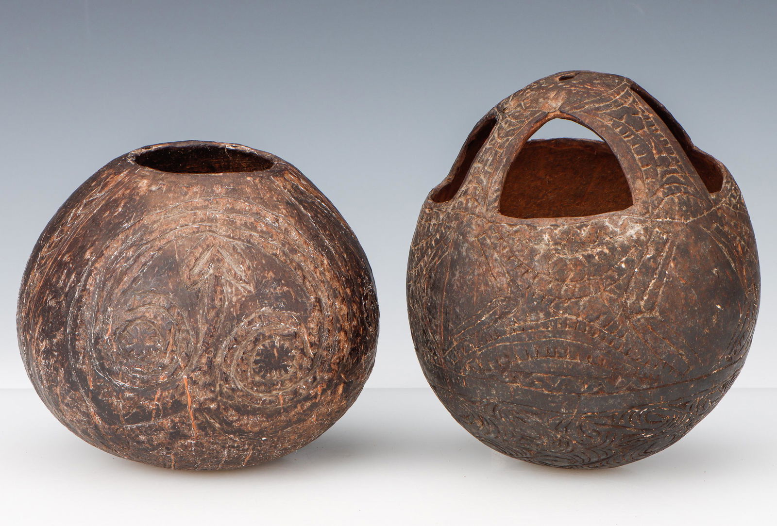 2 Carved Coconut Shell Vessels, Middle Sepik,  PNG, Early 20th C. (1 of 6)