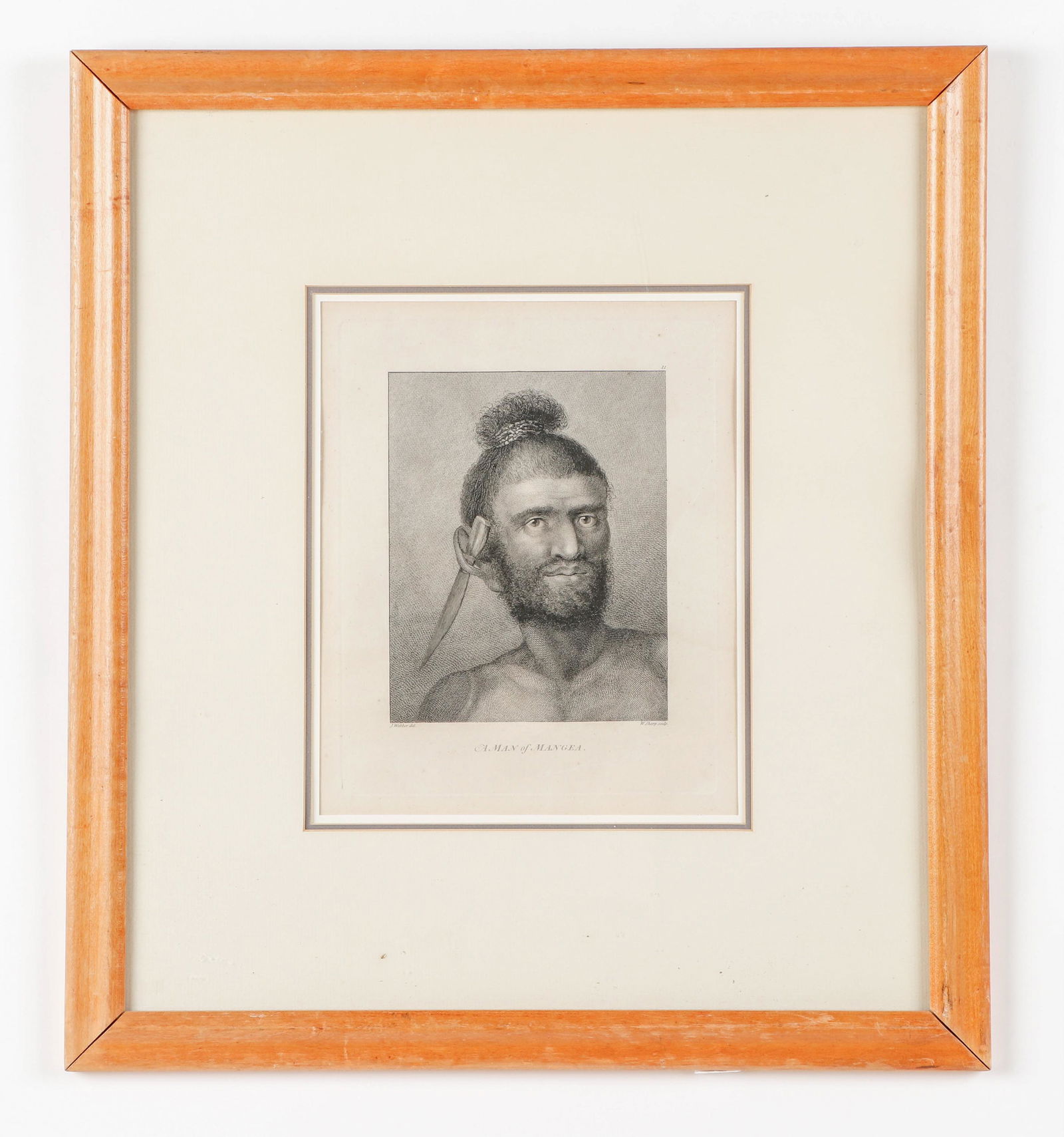 John Webber (1752-1793). "A Man of Mangea," Cook Islands: John Webber (1752-1793). "A Man of Mangea," Cook Islands, [Pl. 11]. London: G. Nicol & T. Cadell, 1784. Etched and engraved by Wm. Sharp after a drawing by Webber. Framed. From the collection of Josep