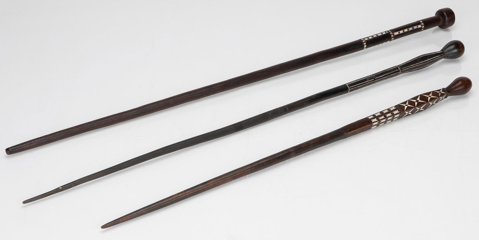 3 Solomon Islands Shell Inlaid Walking Sticks (1 of 3)