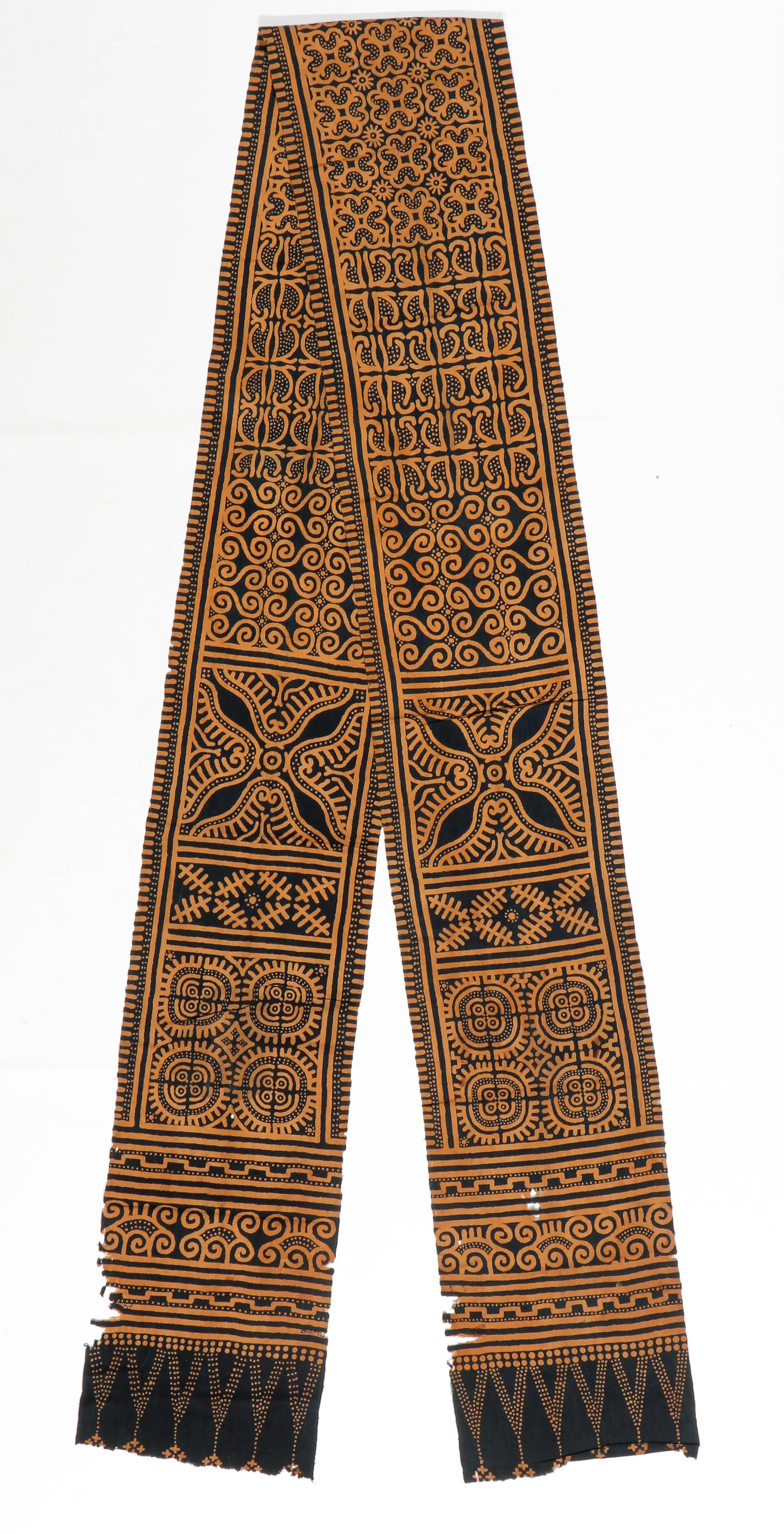Ceremonial Banner (Sarita), Toraja, Sulawesi, C. 1940-50: Ceremonial Banner (Sarita), Toraja, Sulawesi, Indonesia, C. 1940-50. Classic example of traditional blue and white wax resist cotton banner. Minor repairs. Provenance: Ex. Seth Hersh/Batikat Collectio