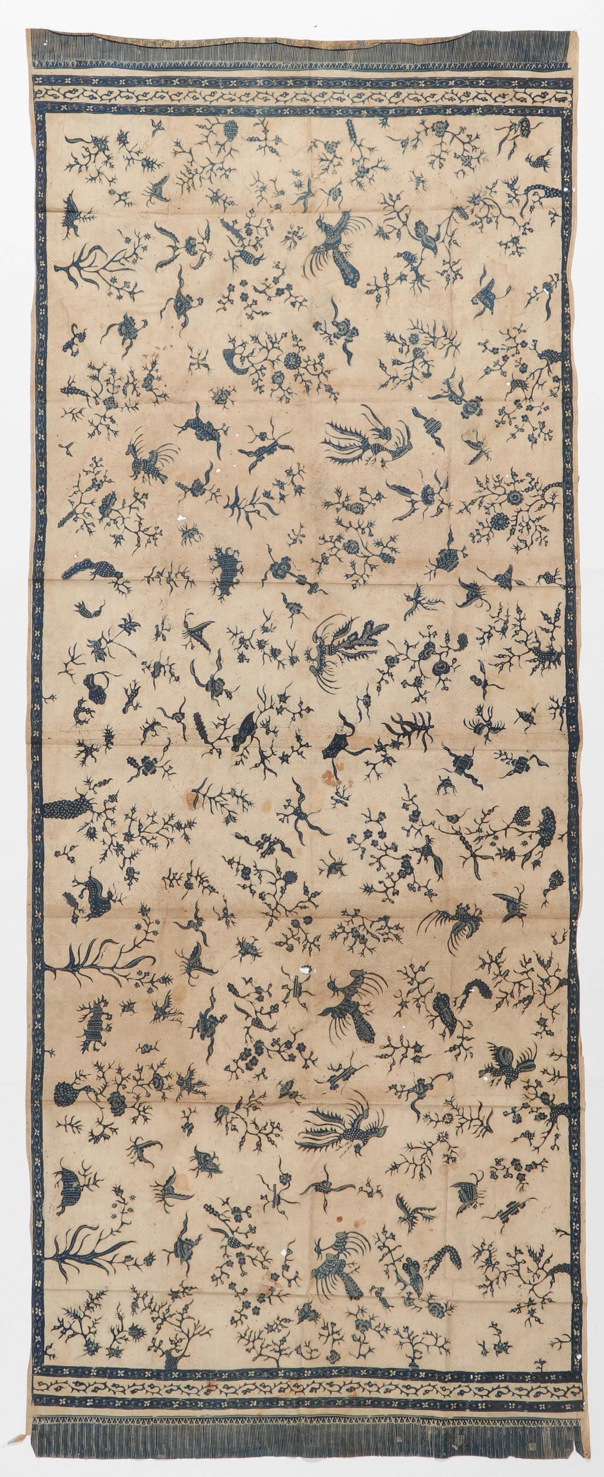 Prada Batik With Gold Leaf, Bali, Indonesia, C. 1910-20: Prada Batik With Gold Leaf, Bali, Indonesia, C. 1910-20. Cotton batik with natural blue dye and overlay of gold. Fine condition with some minor fraying and holes where gold has been applied. Provenanc