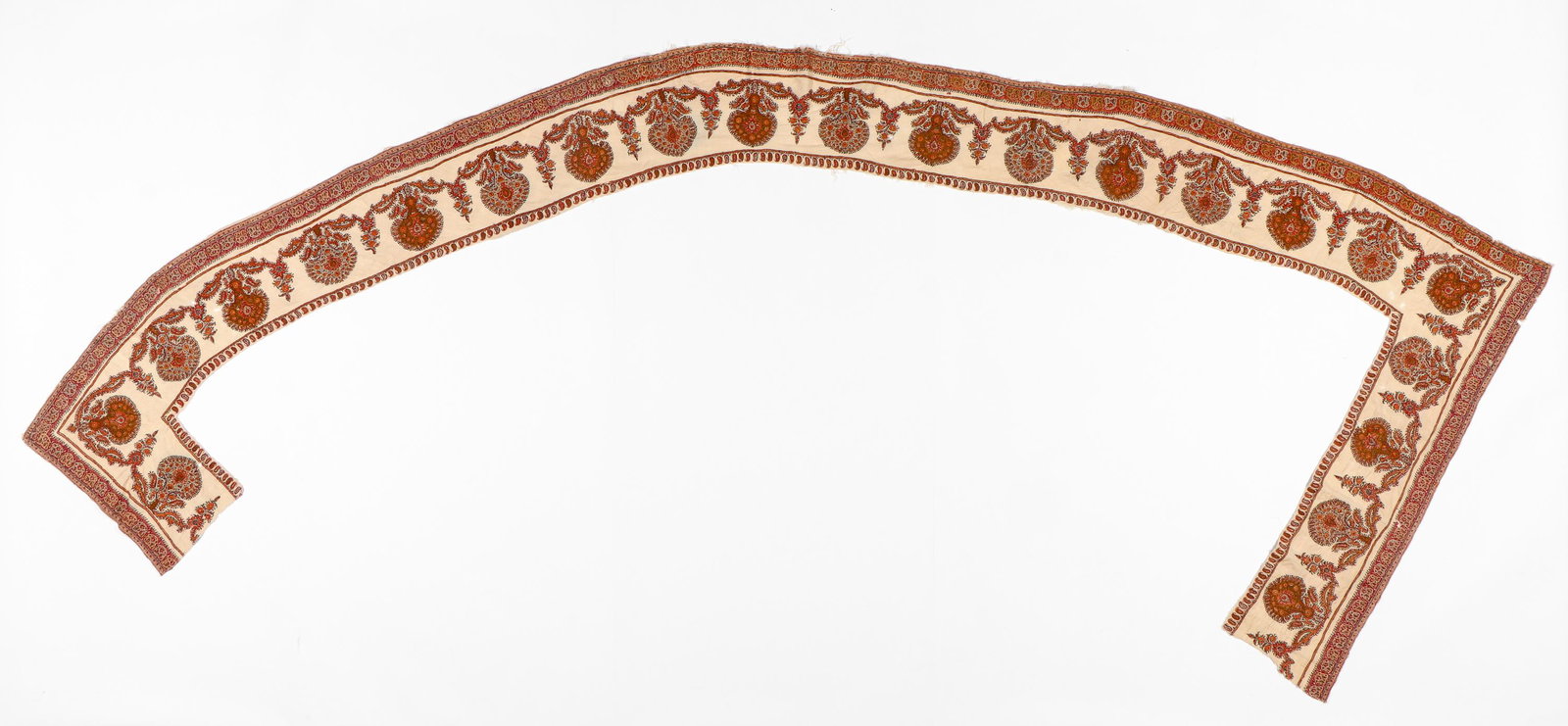 Large Kashmir Embroidered Wool Textile Fragment, Early 20th C. (1 of 3)