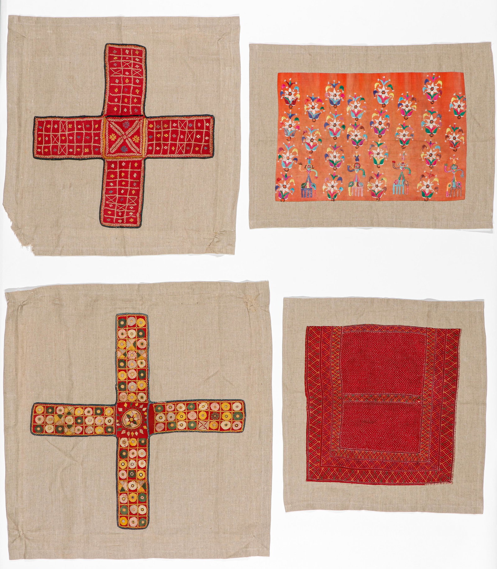 4 Embroidered Textiles, India, Early-Mid 20th C. (1 of 2)