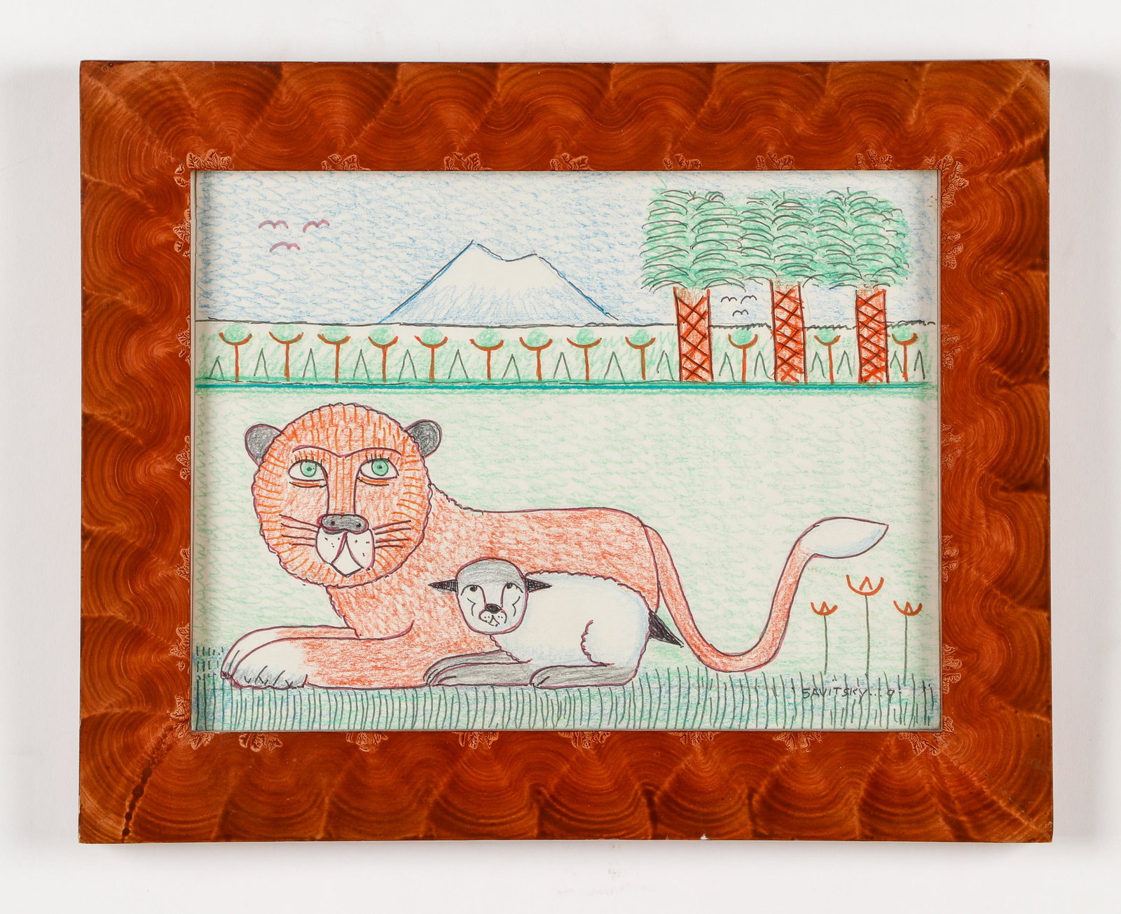 Jack Savitsky (American, 1910-1991): Jack Savitsky (American, 1910-1991) Untitled, crayon on paper, signed. Framed. Size: 9'' x 12'', 23 x 30 cm (sight); 12.5'' x 15.5'', 32 x 39 cm (frame).