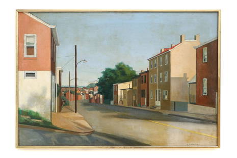 Nina Martino (American, B. 1952) "Norristown": Nina Martino (American, B. 1952) "Norristown", oil painting on board, signed. Framed. Size: 15.75'' x 23'', 40 x 58 cm (board); 16.5'' x 24'', 42 x 61 cm (frame).