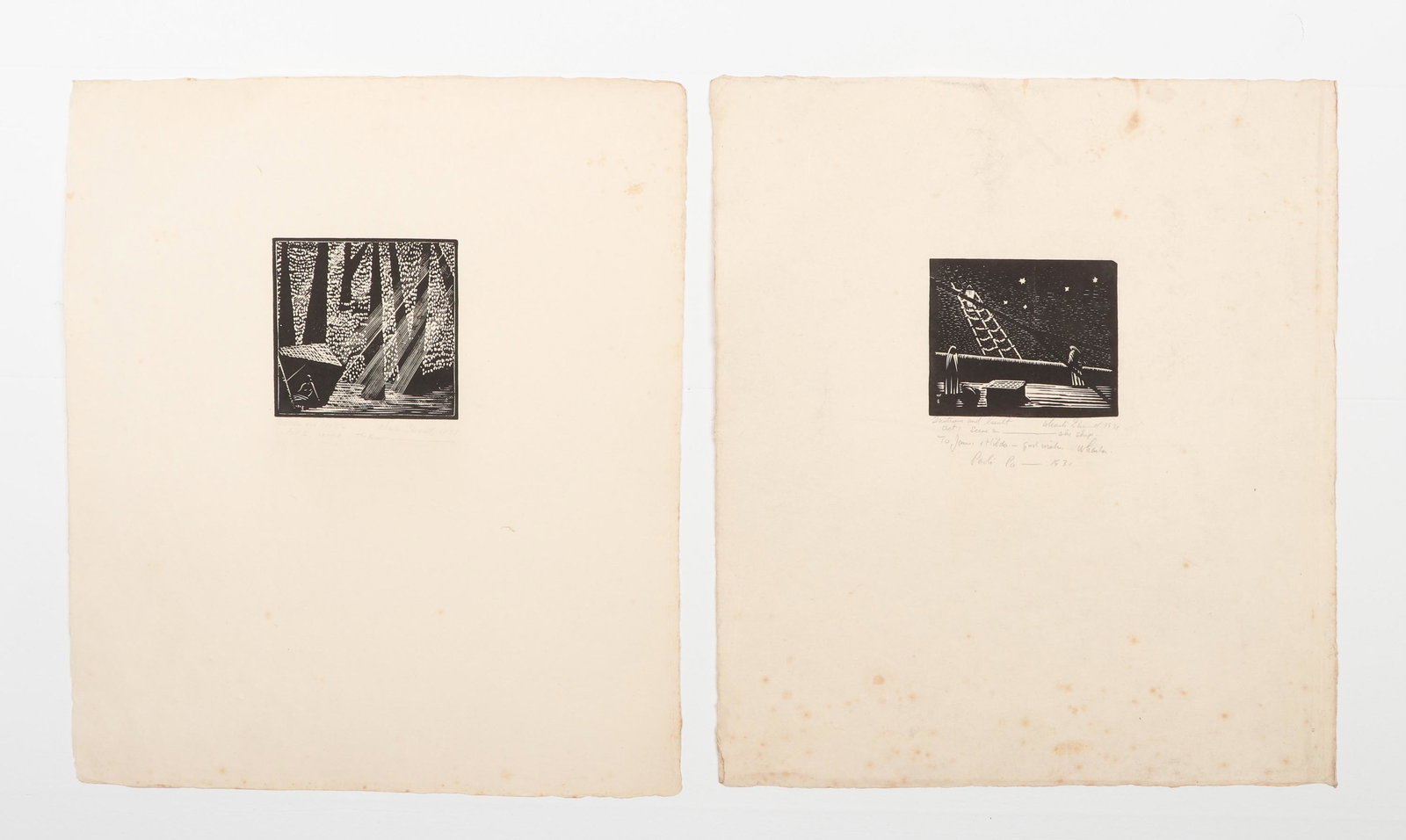 Wharton Esherick (1887-1970) 2 Works: Wharton Esherick (1887-1970) 2 Woodblock Prints from ''Tristram and Iseult," 1931. Size: 1) 5.25'' x 3.25'', 13 x 8 cm (image); 18'' x 15.75'', 46 x 40 cm (sheet)) 2) 6.75'' x 5'', 17 x 13 cm (image);