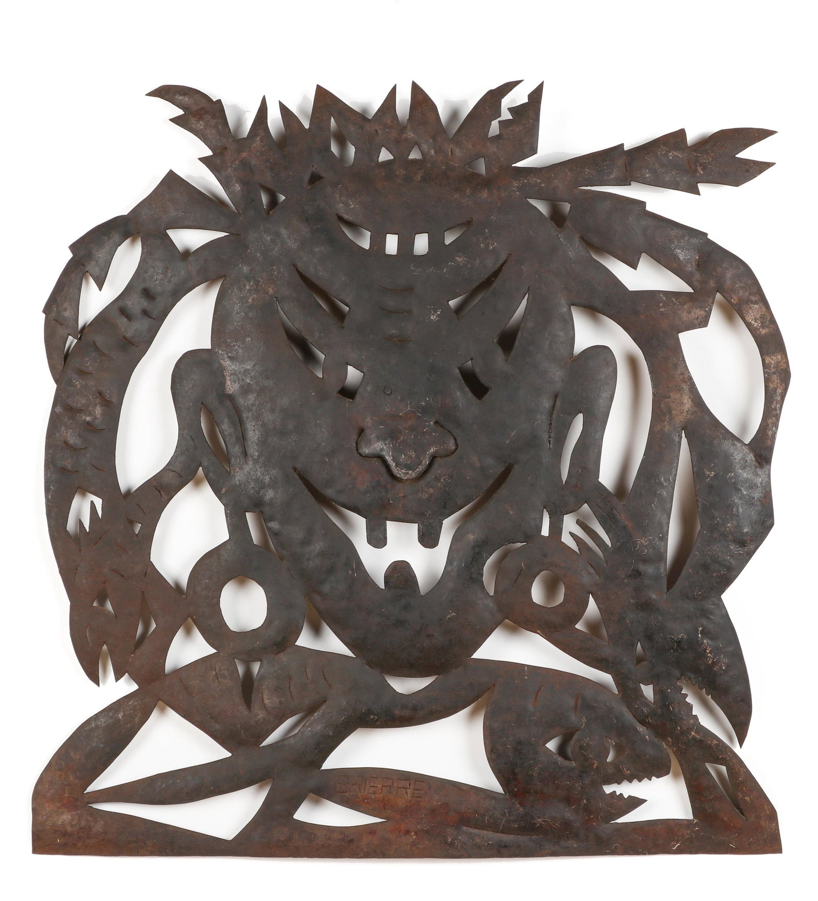 Attributed to Murat Brierre (Haitian, 1938-1988): Attributed to Murat Brierre (Haitian, 1938-1988) Cut Steel Oil Drum Sculpture. Size: 34'' x 33'', 86 x 84 cm.