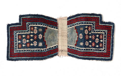 Saddle Rug, Tibet, Late 19th C., 3'9'' x 1'8'': Saddle Rug, Tibet, Late 19th C., 3'9'' x 1'8'' (114 x 51 cm). Weight: 3 lbs. Material: wool pile, wool warp, wool weft.