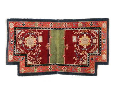 Saddle Cover Rug, Tibet, Late 19th C.: Saddle Cover Rug, Tibet, Late 19th C., 3'7'' x 2'0'' (109 x 61 cm). Weight: 4 lbs. Wool.