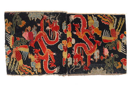 Pair of Joined Dragon Rugs, Tibet, Ca. 1900: Pair of Joined Dragon Rugs, Tibet, Ca. 1900, 2'8'' x 5'3'' (81 x 160 cm). Weight: 6 lbs. Wool.