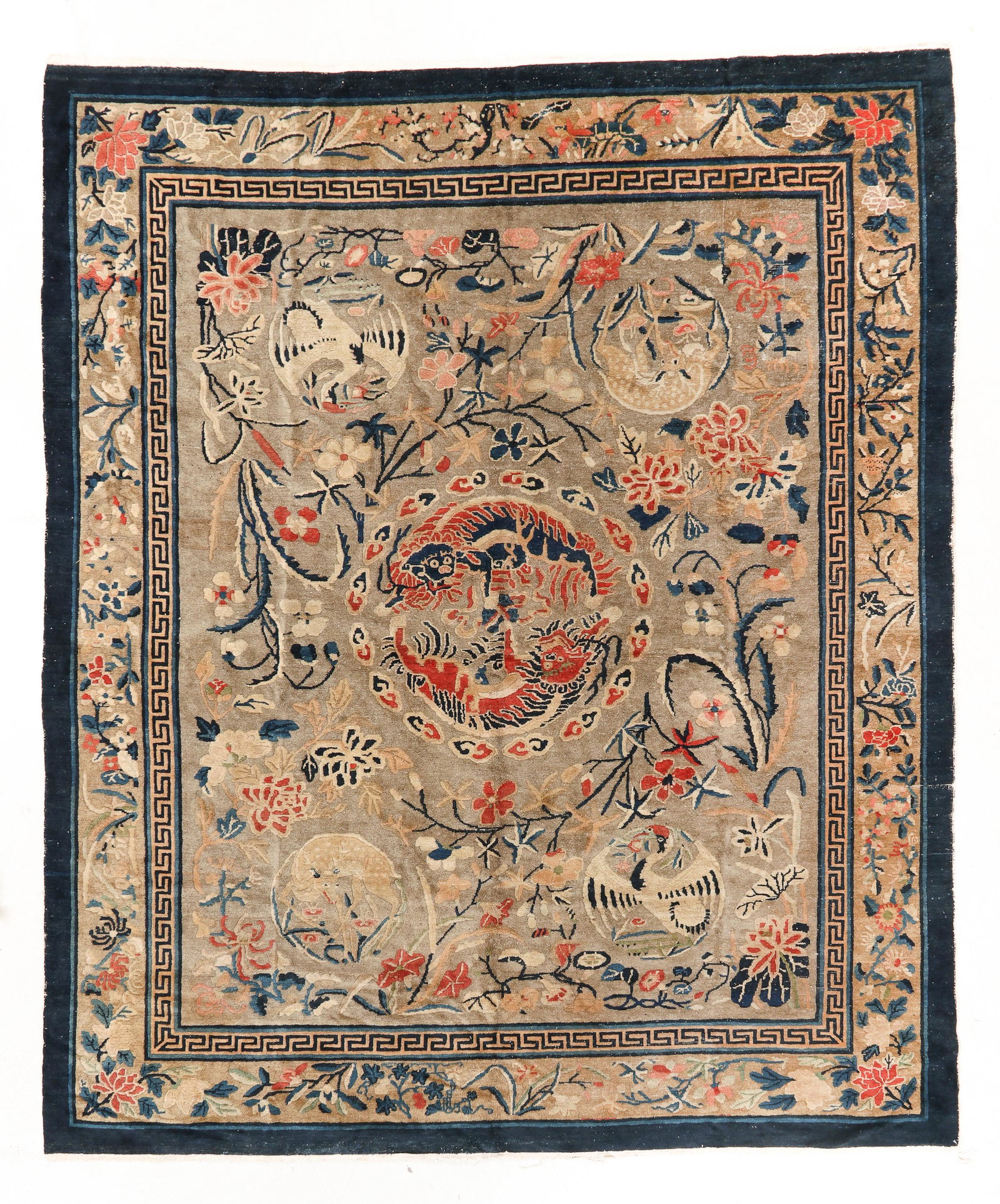Fine Double Foo Lion Rug, China, 19th C., 7'9'' x 9'5'' (1 of 5)