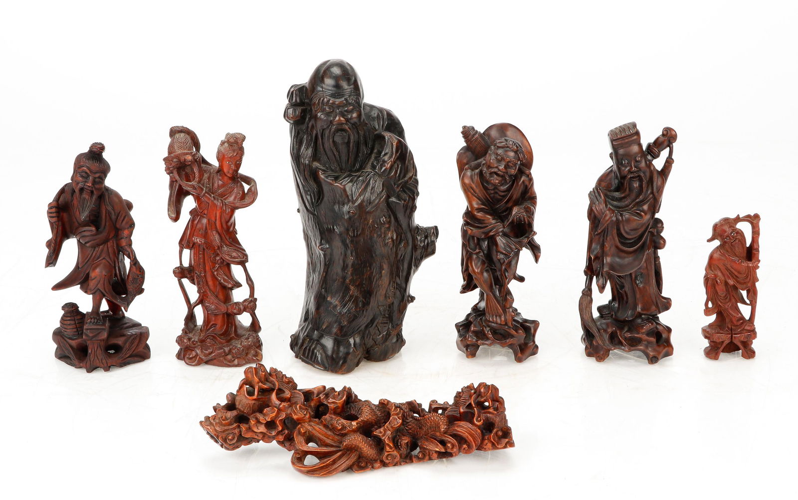 Seven Japanese Carved Wood Figures (1 of 7)