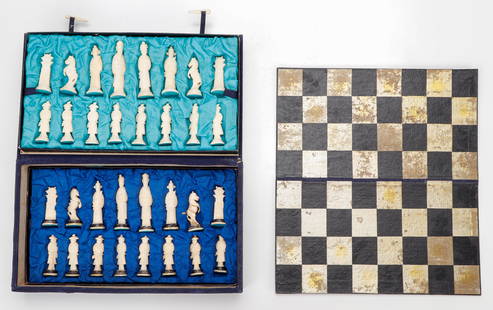 Antique Chinese Chess Set: Antique Chinese Chess Set. Ranging in size: 2.25'' x 1'' x 0.5'' (6 x 3 x 1 cm) to 2.75'' x 12.5'' x 7.25'' (7 x 32 x 18 cm).