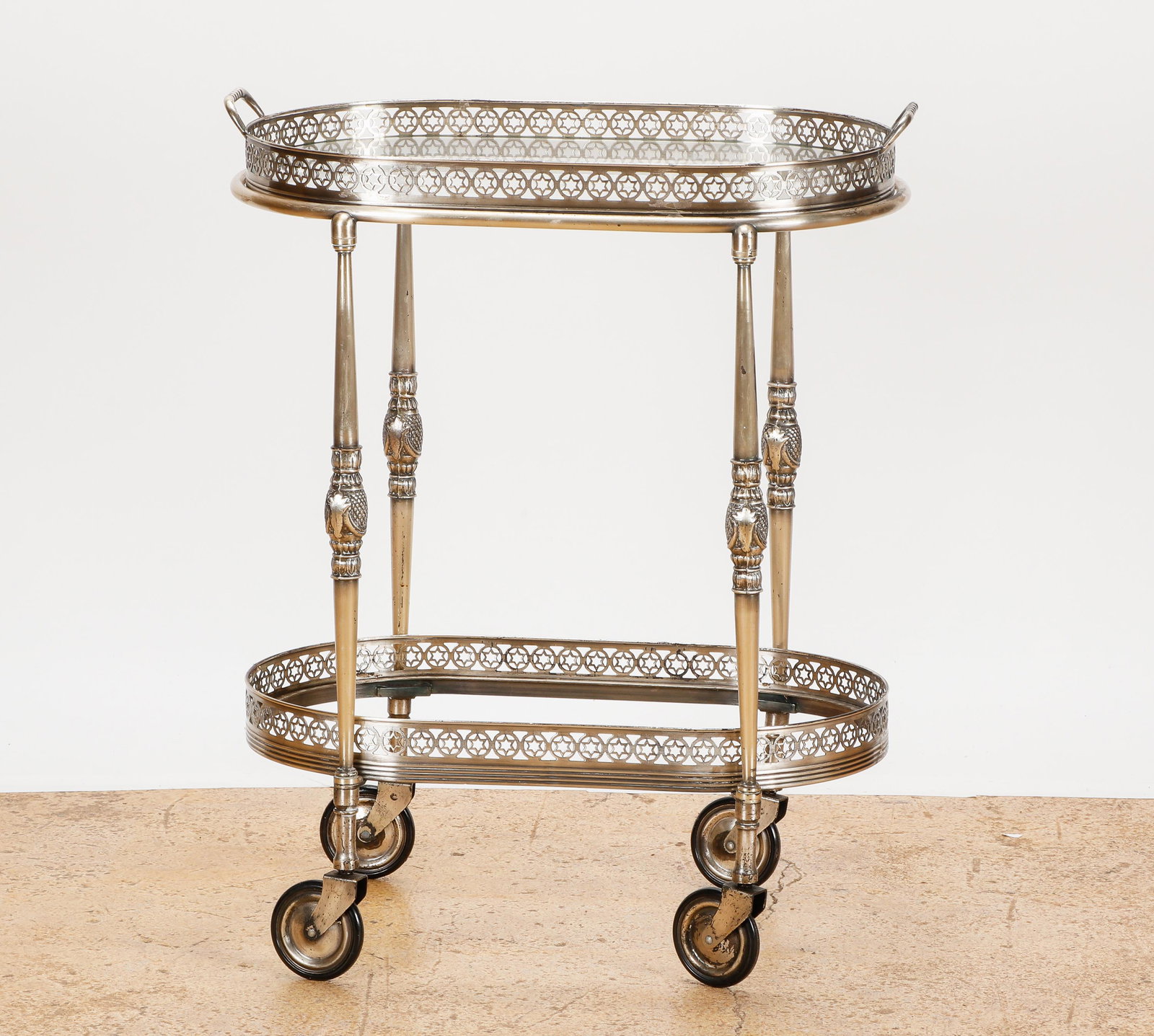 Edwardian Silver Plate and Glass Tea Cart (1 of 4)