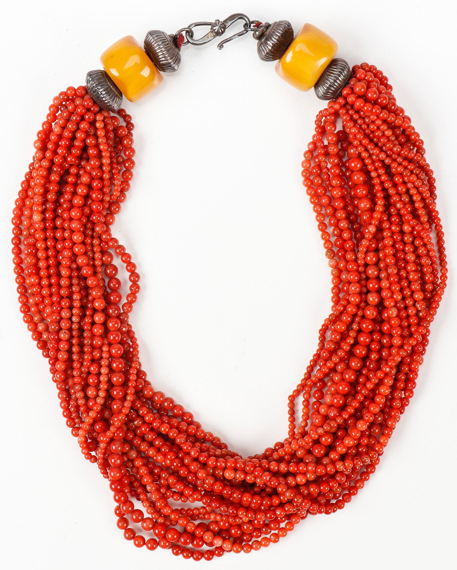 21-Strand Coral Bead Necklace With Silver And Bakelite Beads (1 of 3)