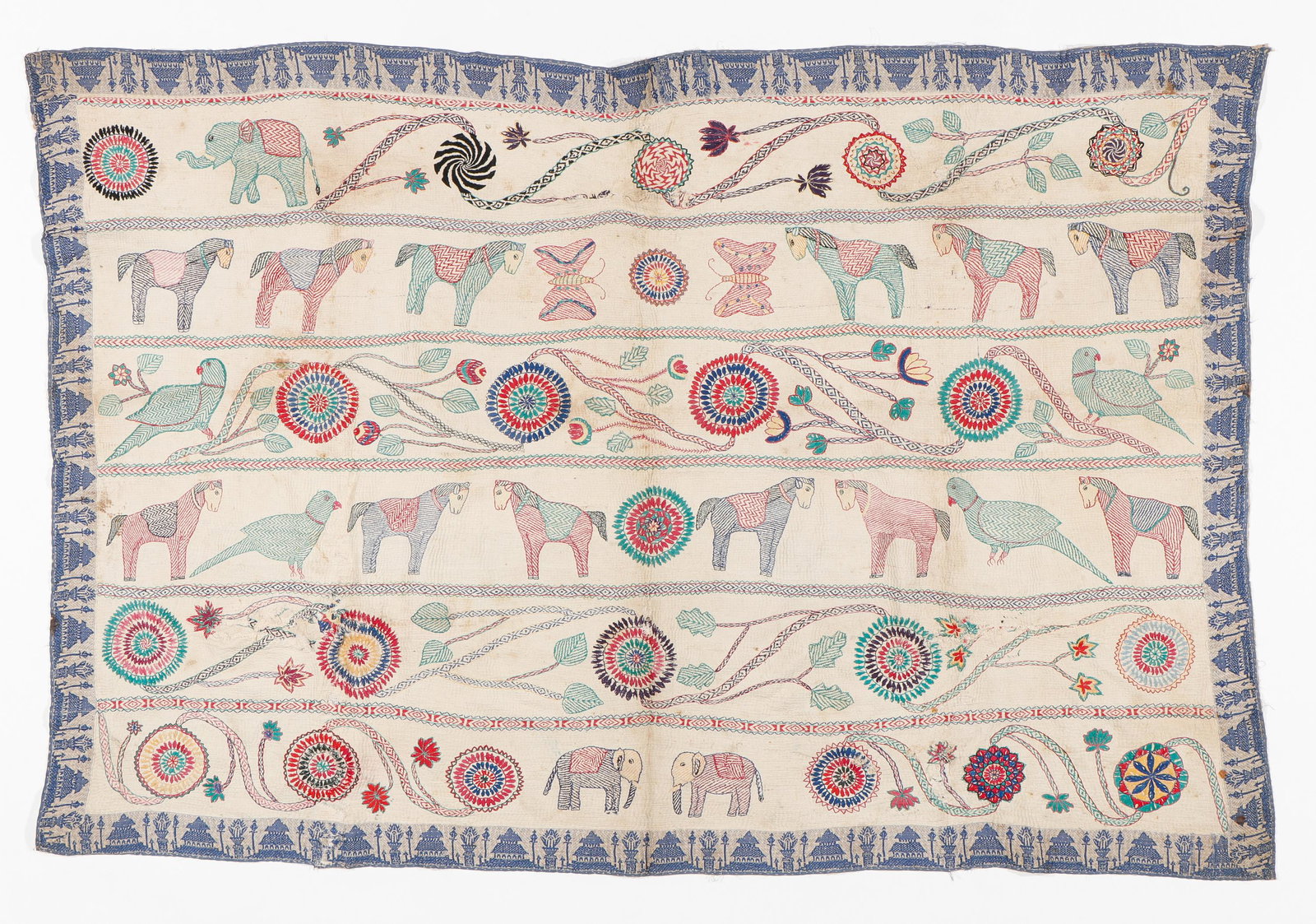 Embroidered Kantha Quilt Textile, Bengal, Early 20th C. (1 of 3)