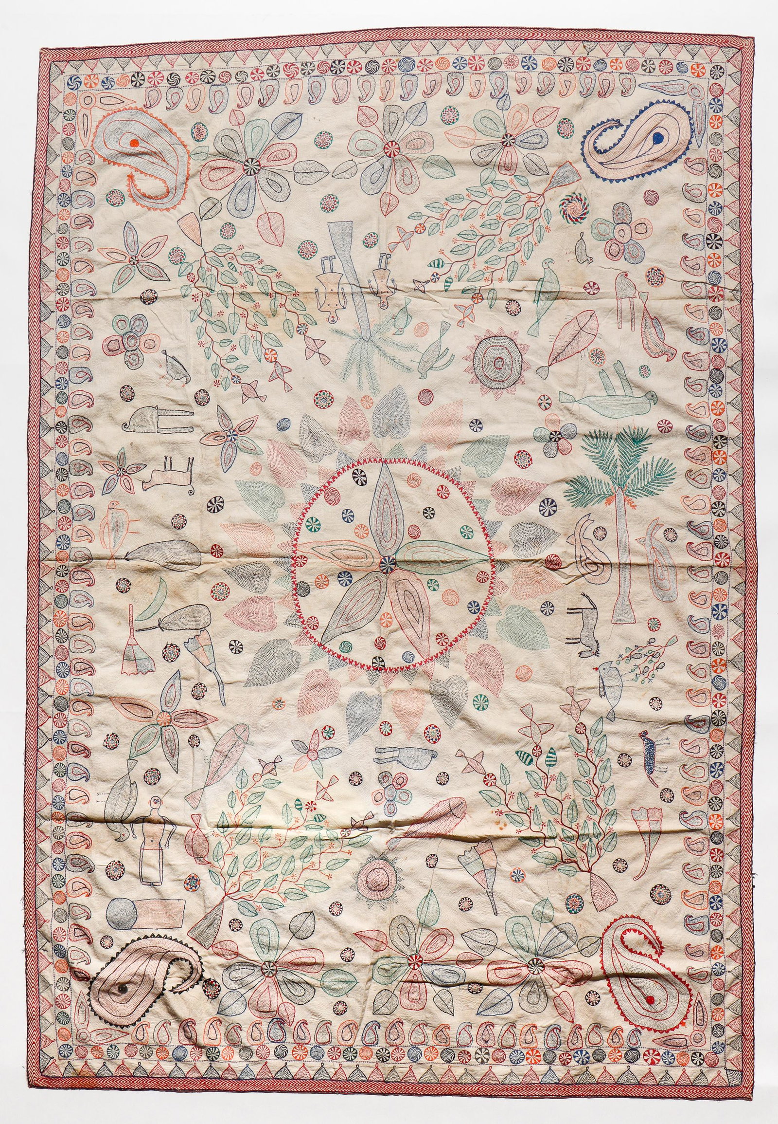 Embroidered Kantha Quilt Textile, Bengal, Early 20th C. (1 of 4)