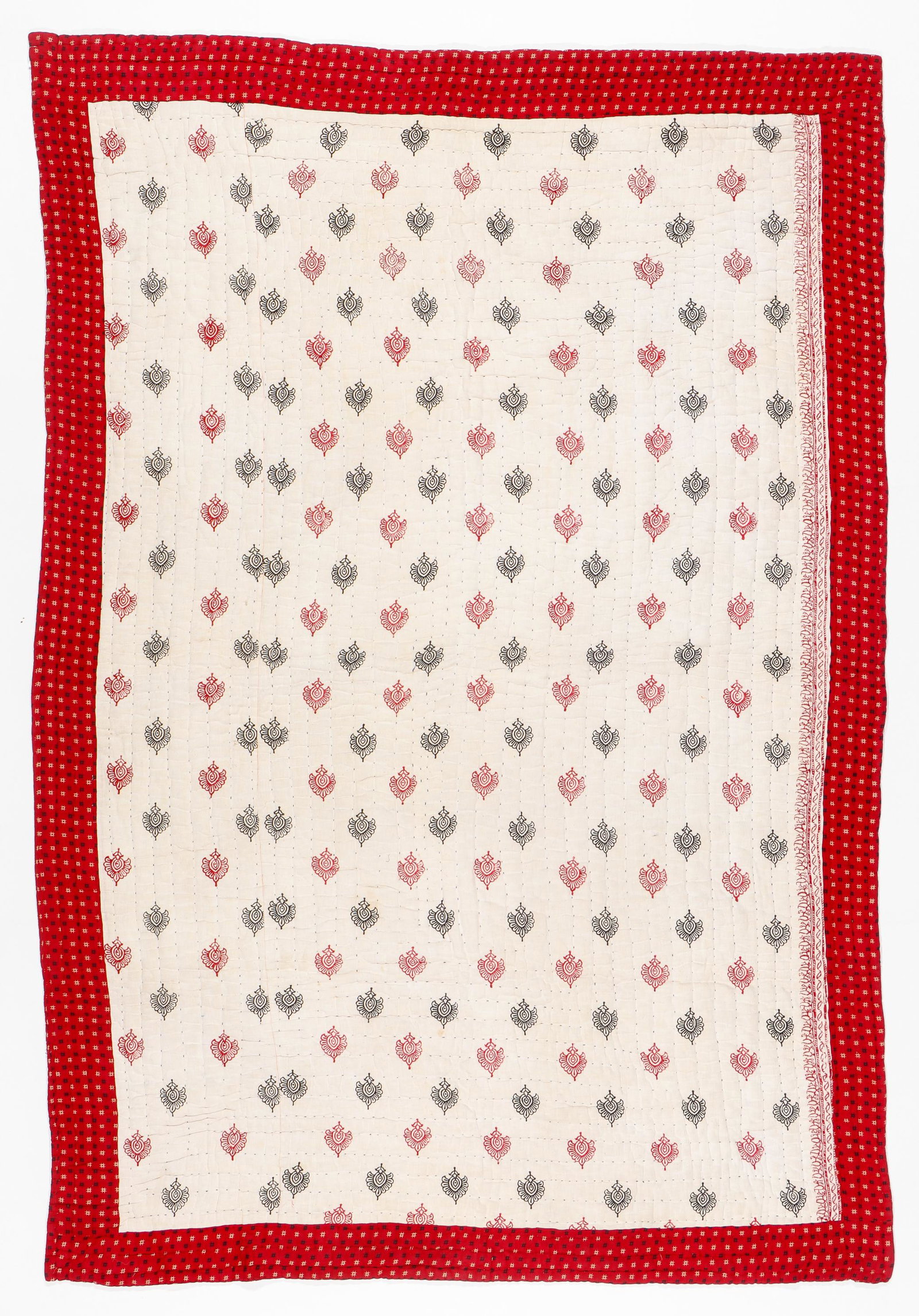 Cotton Block Print Quilt, India, Mid 20th C. (1 of 3)