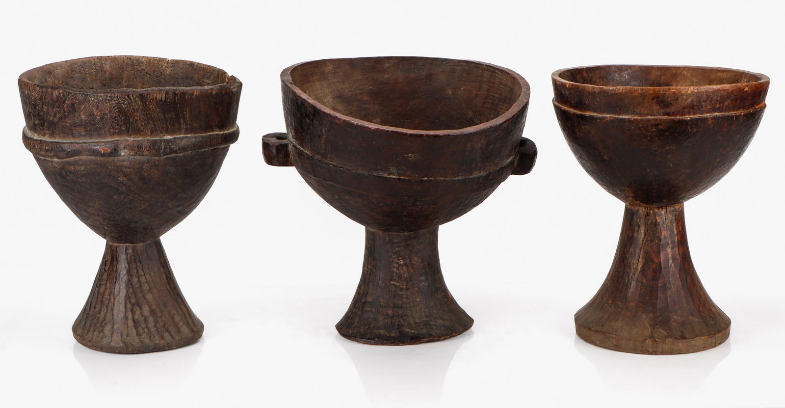 3 African Carved Wood Pedestal Bowls, Ethiopia (1 of 3)