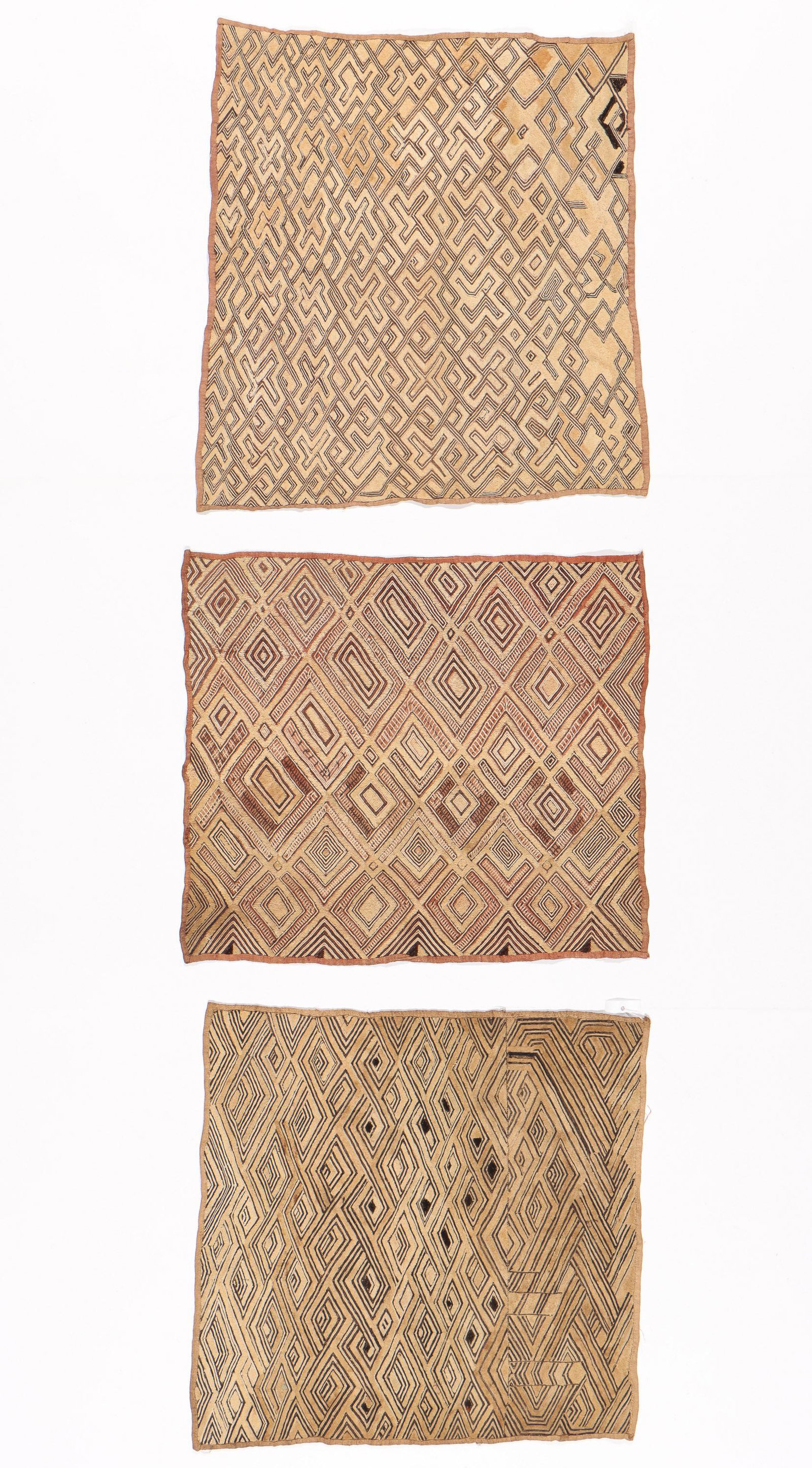 3 African Kuba Shoowa Prestige Cloths, DRC, Mid 20th C. (1 of 5)