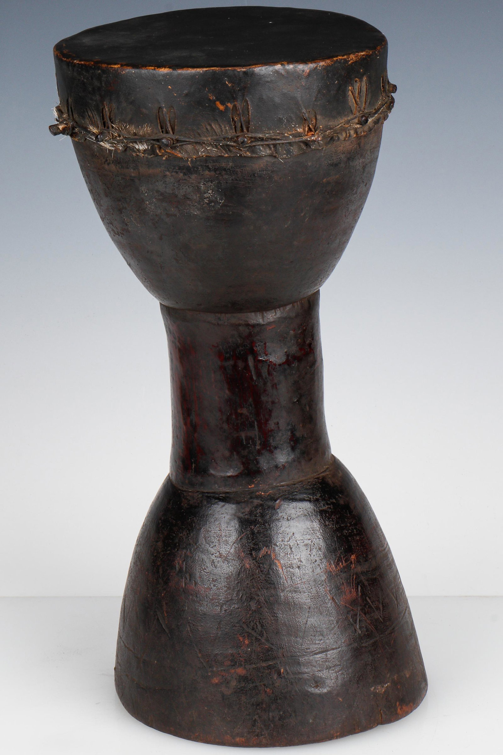 African Gogo Drum, Tanzania: African Gogo Drum, Tanzania. Carved wood, pigment, animal hide. Size: 16'' x 8'' x 8'' (41 x 20 x 20 cm).