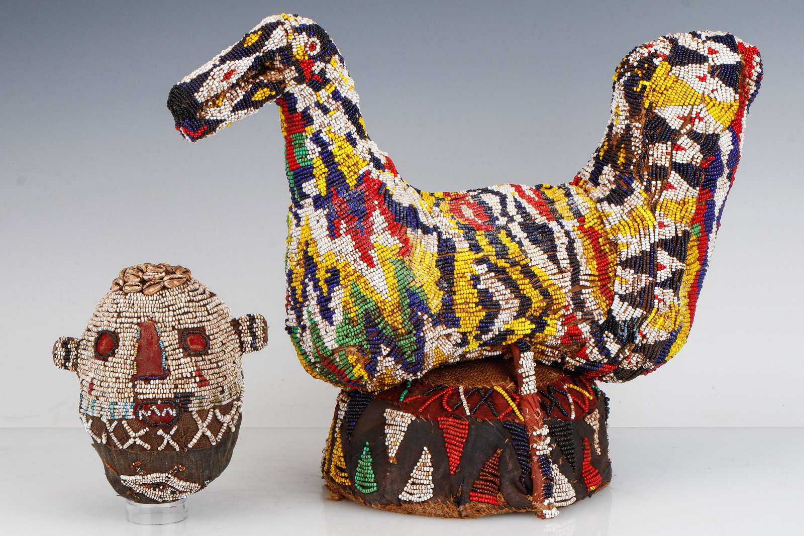 African Bamileke Beaded Headdress and Small Head, Cameroon (1 of 4)