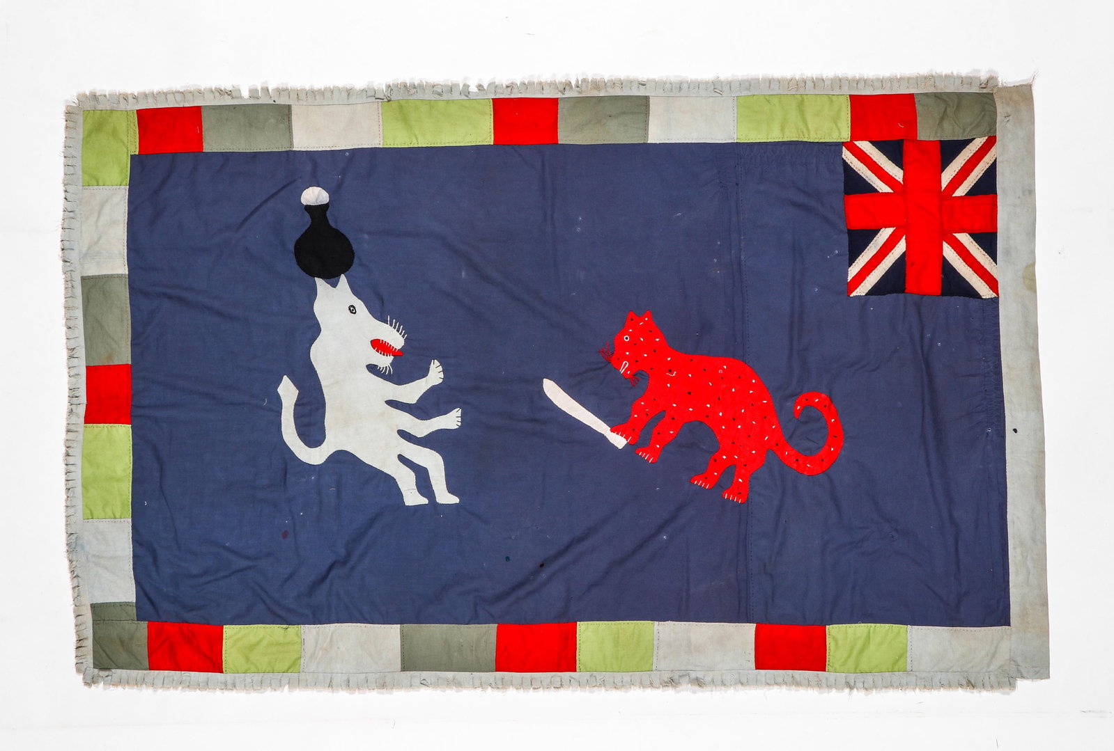 African Asafo Flag, Ghana: African Asafo Flag, Ghana. Cotton applique. Ex Collection Prof. Gene R. Shreve, South Yarmouth, Massachusetts. Size: 34.5'' x 57'' (88 x 145 cm).