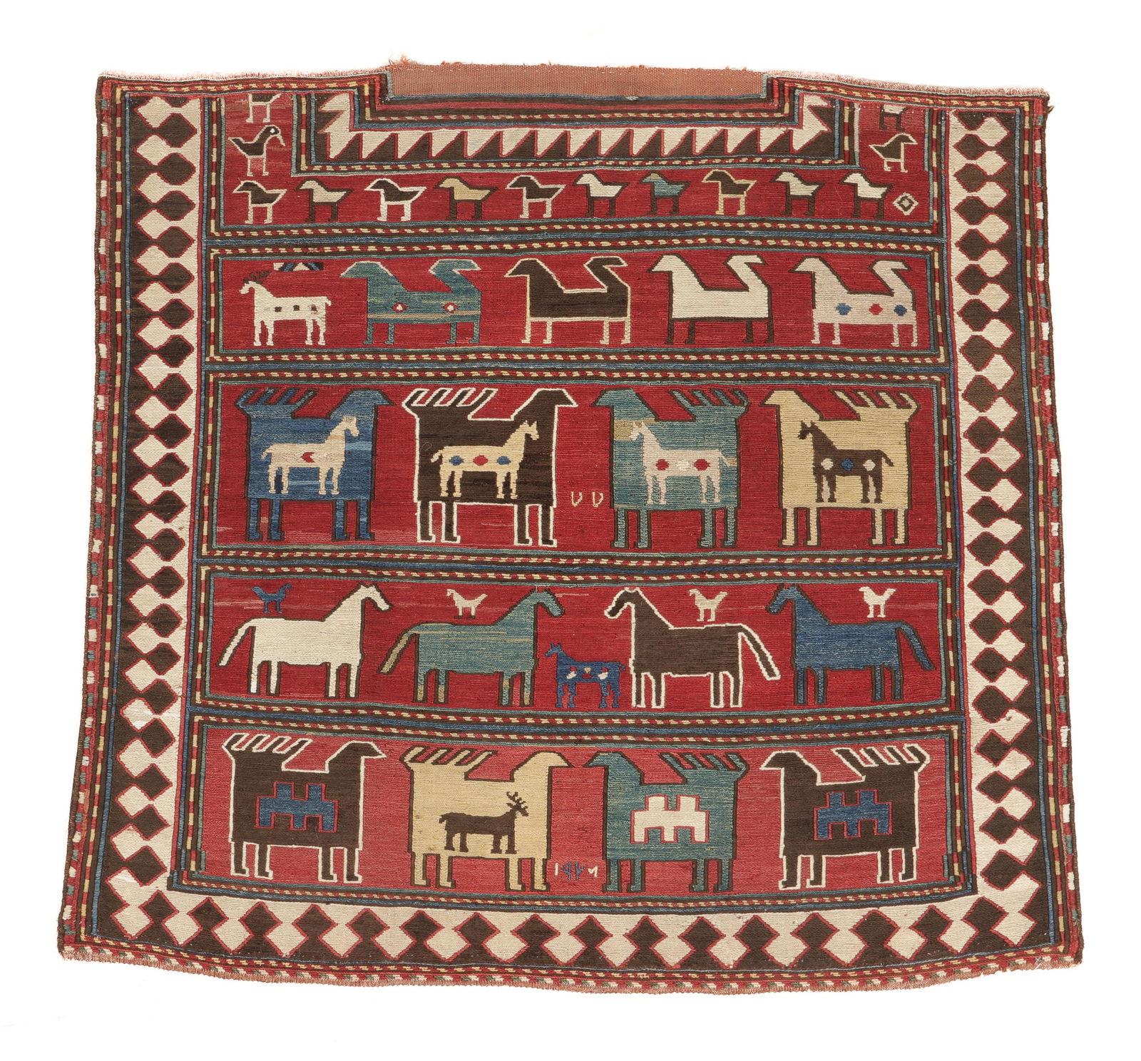 Bordjalu Kazak Sumak Horse Cover, Caucasus, Dated 1924 (1 of 3)