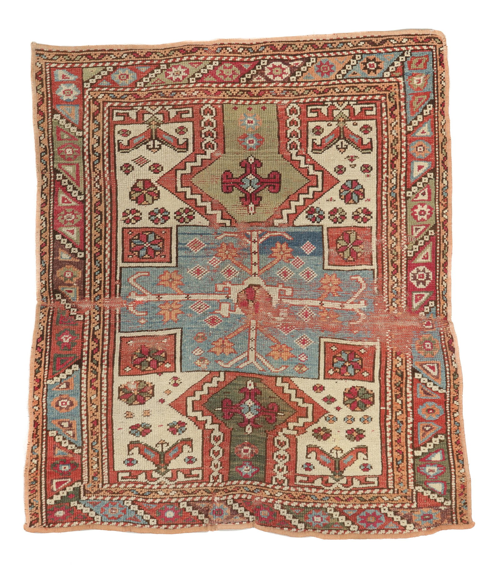 Bergama Rug, Turkey, Ca. 1800, 3'3'' x 3'8'': Bergama Rug, Turkey, Ca. 1800, 3'3'' x 3'8'' (99 x 112 cm). Weight: 3 lbs. Material: wool pile, wool warp, wool weft.