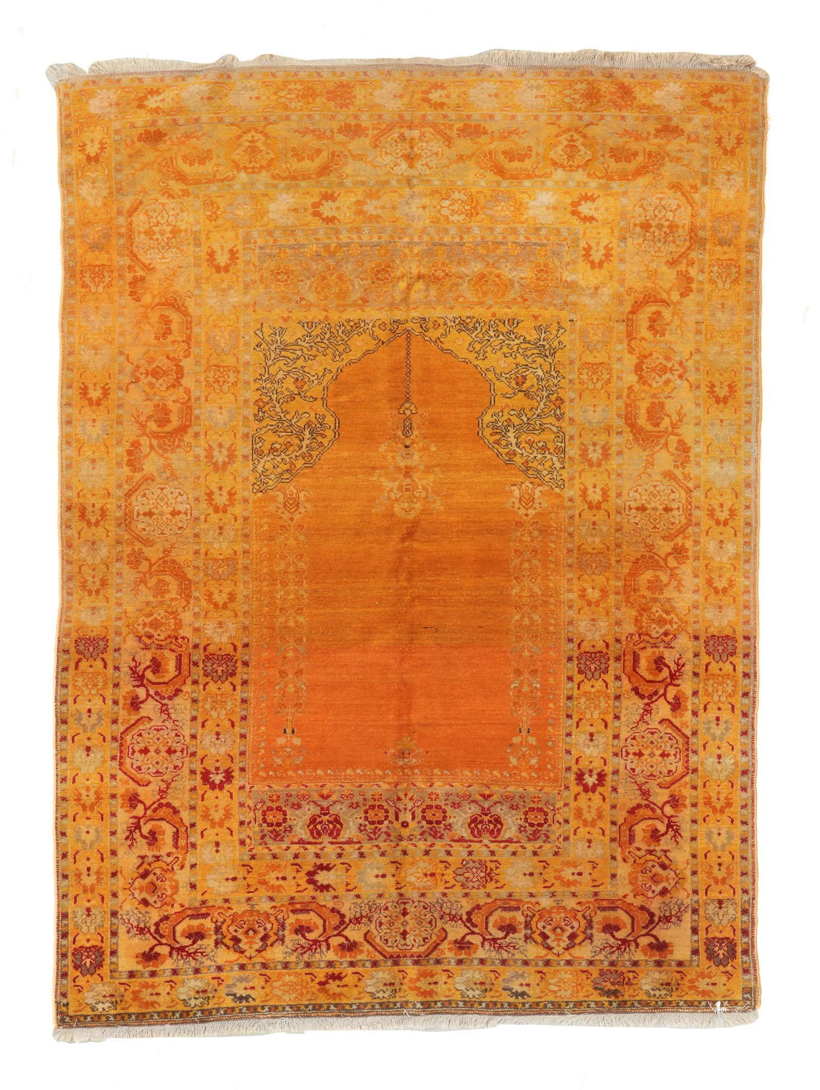 Bandirma/Ushak Prayer Rug, Turkey, Ca. 1900, 4'2'' x 5'7'': Bandirma/Ushak Prayer Rug, Turkey, Ca. 1900, 4'2'' x 5'7'' (127 x 170 cm). Weight: 9 lbs. Wool.