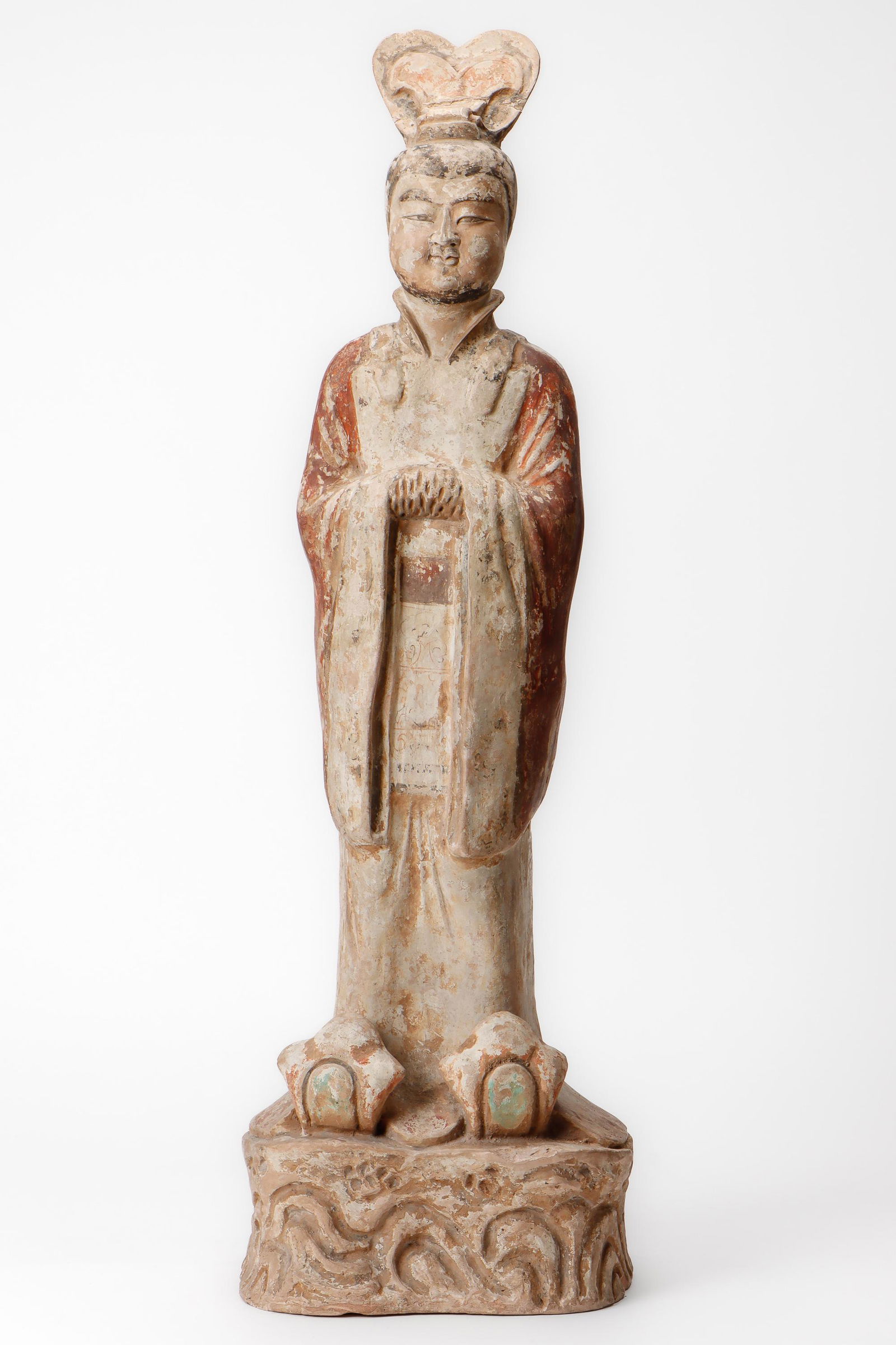 Chinese Painted Pottery Court Figure, Tang Dynasty, Ht. 35". Provenance: Christie's, December 2, (1 of 6)