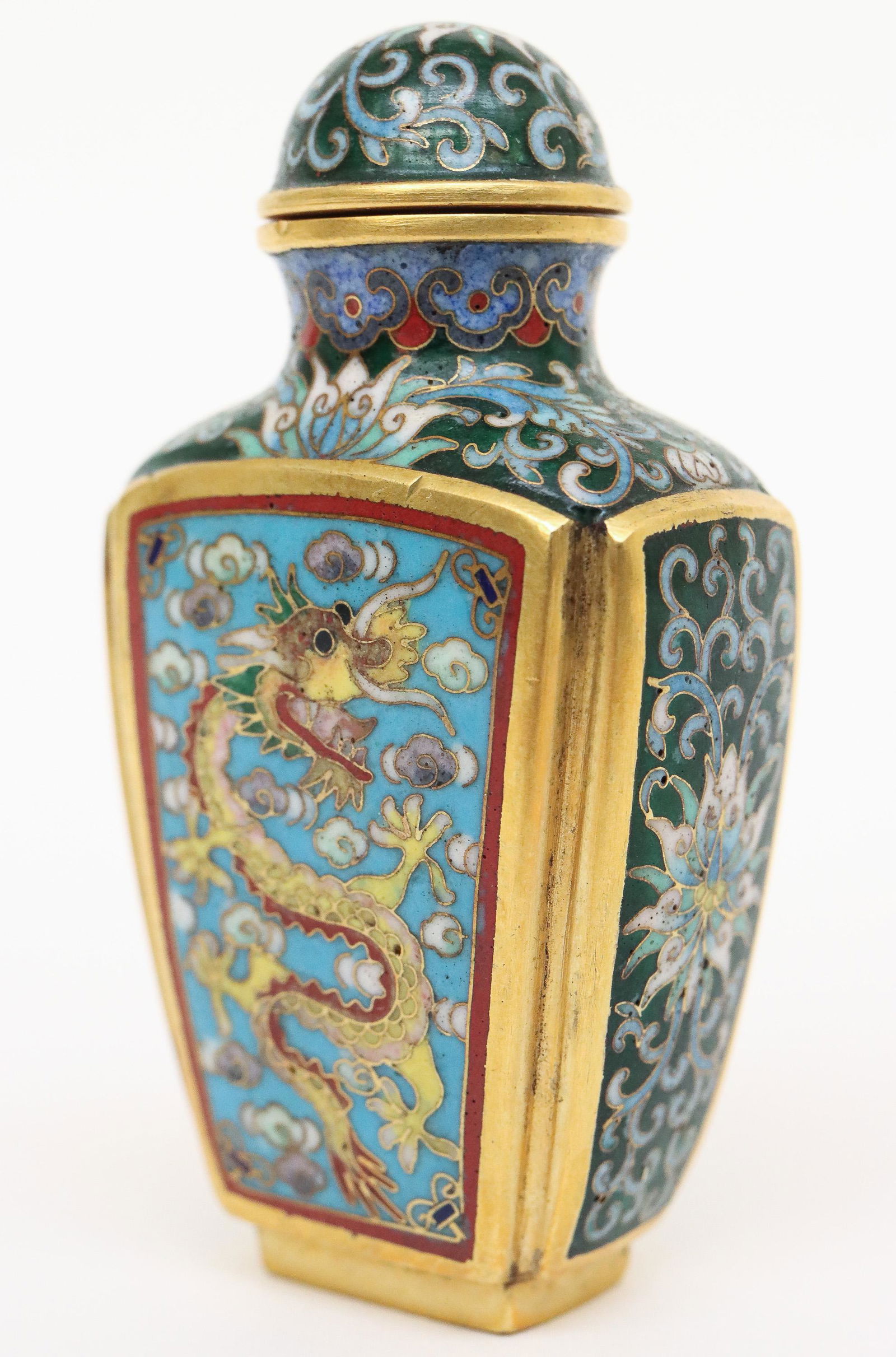 Chinese Gilt Bronze and CloisonnÃ© Dragon & Phoenix Snuff Bottle (1 of 8)