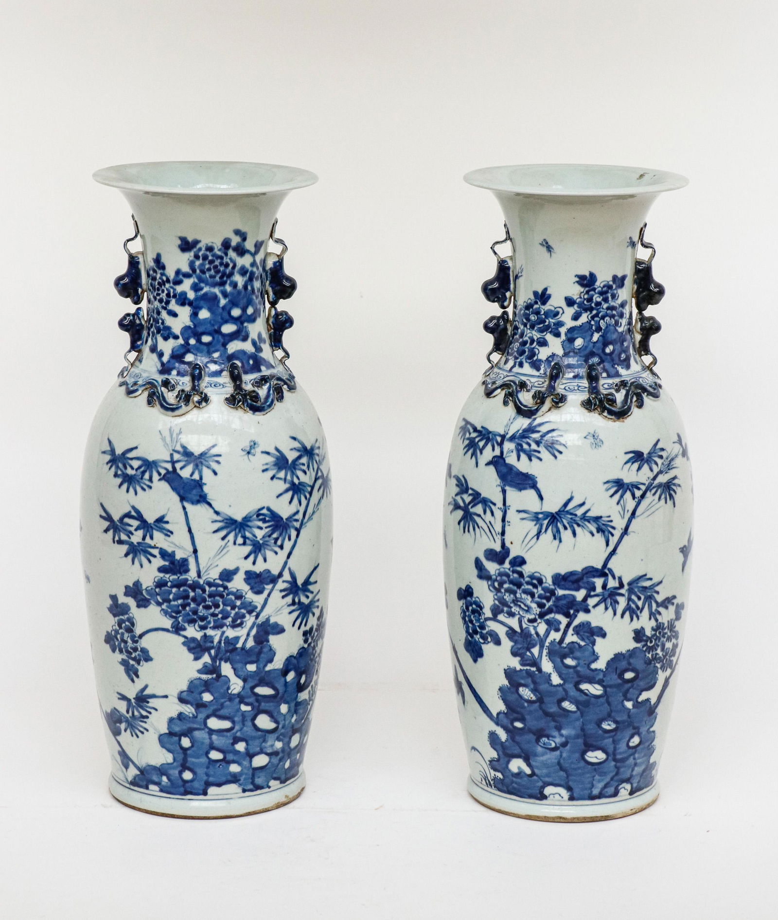Pair of Chinese Blue & White Porcelain Baluster Vases, Late Qing Dynasty (1 of 6)